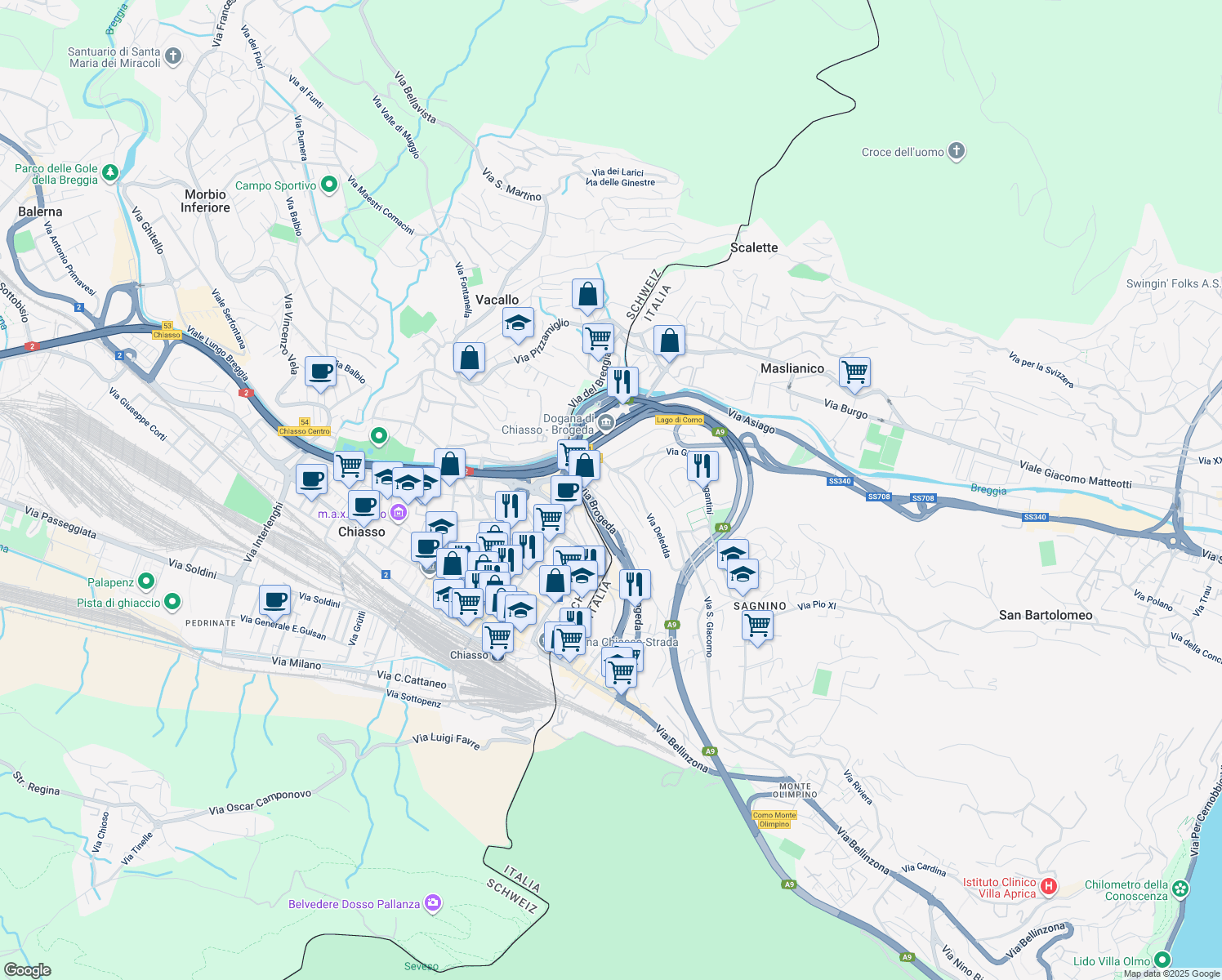 map of restaurants, bars, coffee shops, grocery stores, and more near 6 Via Luigi Pirandello in Como