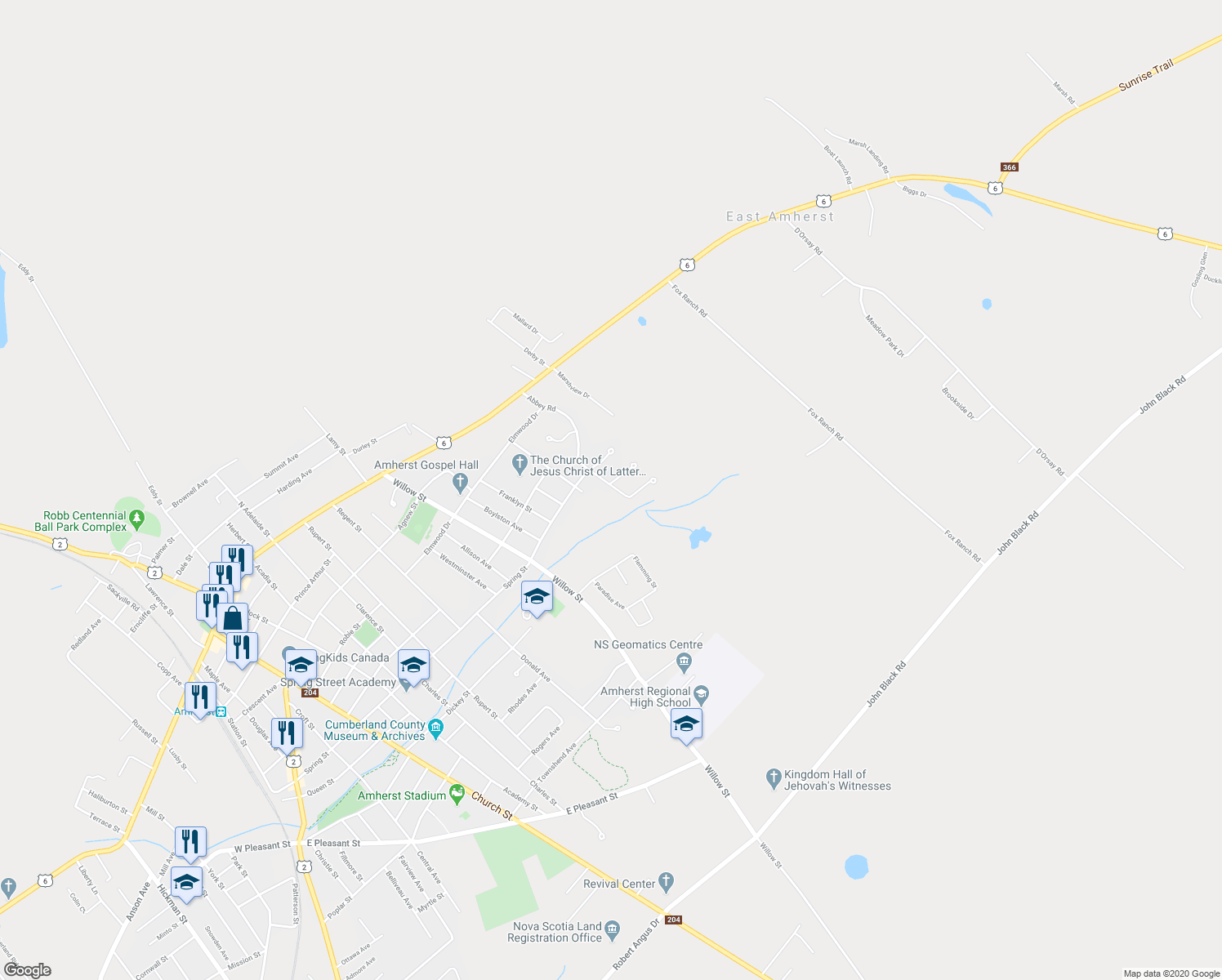 map of restaurants, bars, coffee shops, grocery stores, and more near 33 Abbey Road in Amherst