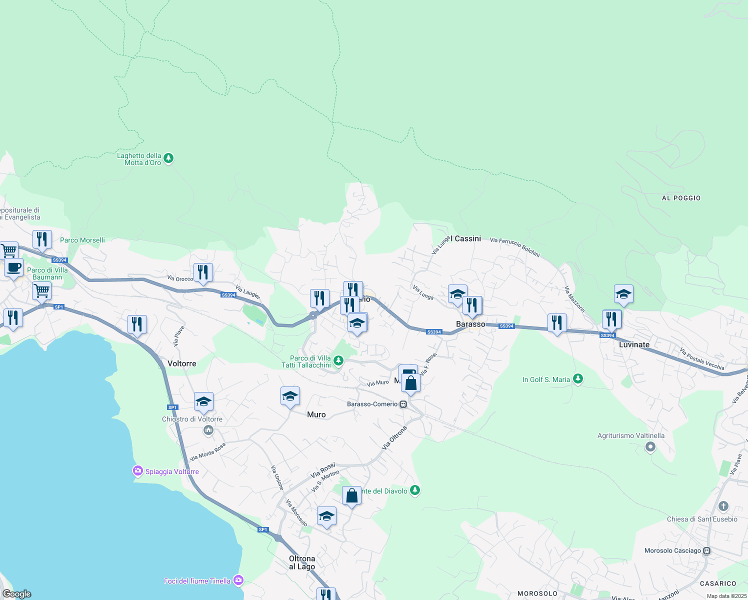 map of restaurants, bars, coffee shops, grocery stores, and more near 27 Via Piave in Comerio