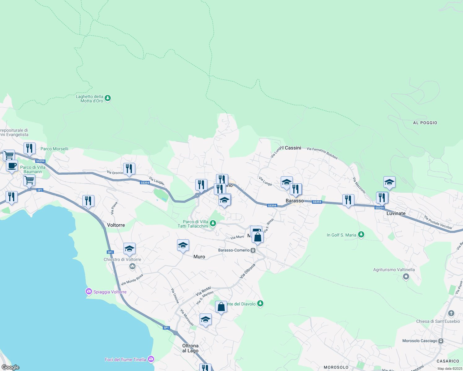 map of restaurants, bars, coffee shops, grocery stores, and more near 27 Via Piave in Comerio