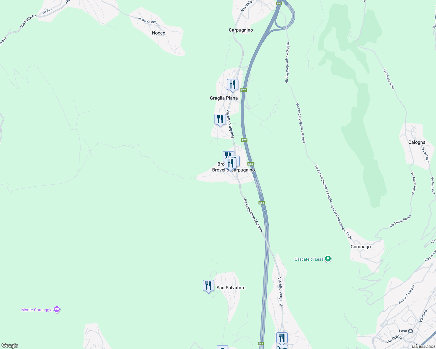 map of restaurants, bars, coffee shops, grocery stores, and more near 167 Via Torino in Brovello