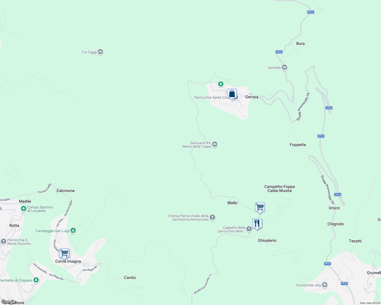 map of restaurants, bars, coffee shops, grocery stores, and more near in Province of Bergamo