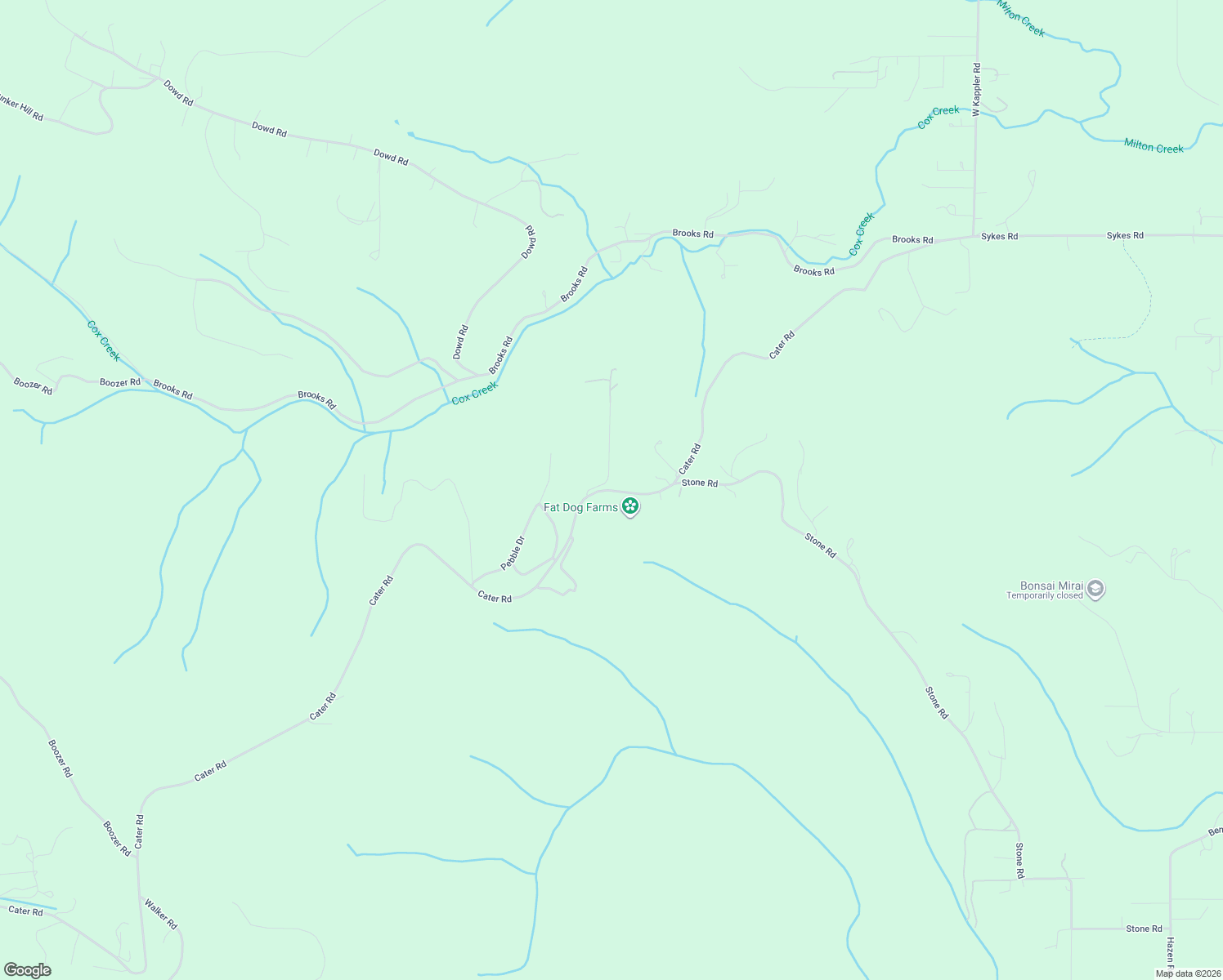 map of restaurants, bars, coffee shops, grocery stores, and more near Cater Road in Warren