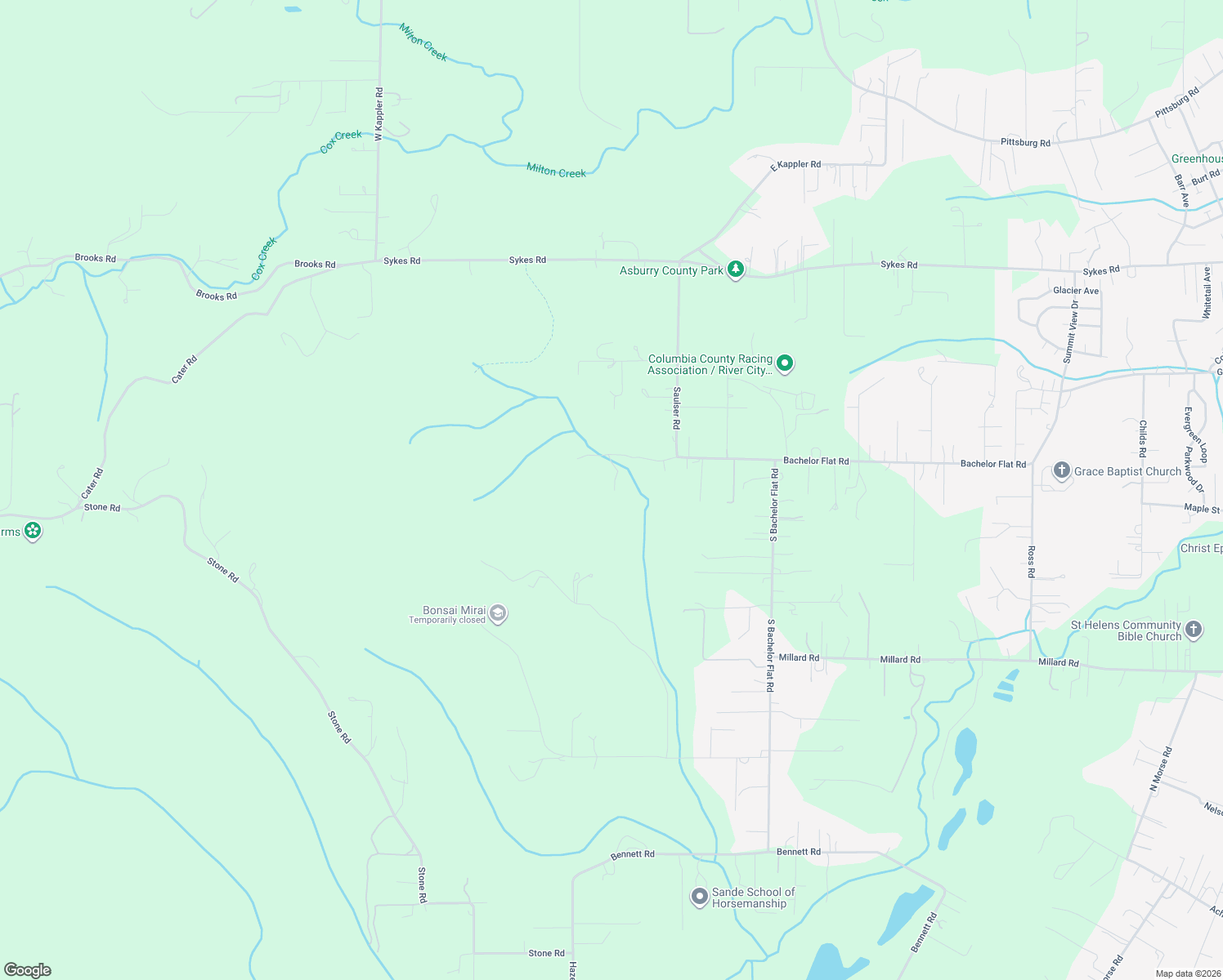 map of restaurants, bars, coffee shops, grocery stores, and more near 33548 Sunny Hill Lane in St. Helens