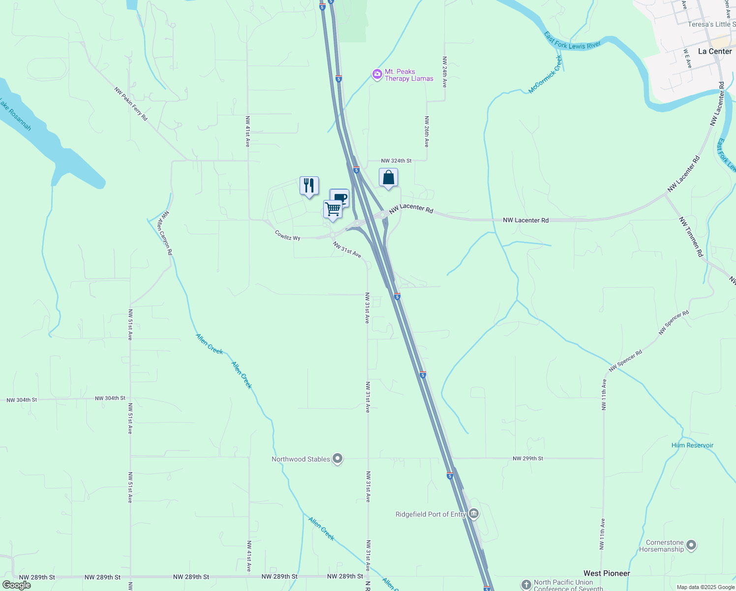 map of restaurants, bars, coffee shops, grocery stores, and more near 31010 NW 31st Ave in Ridgefield