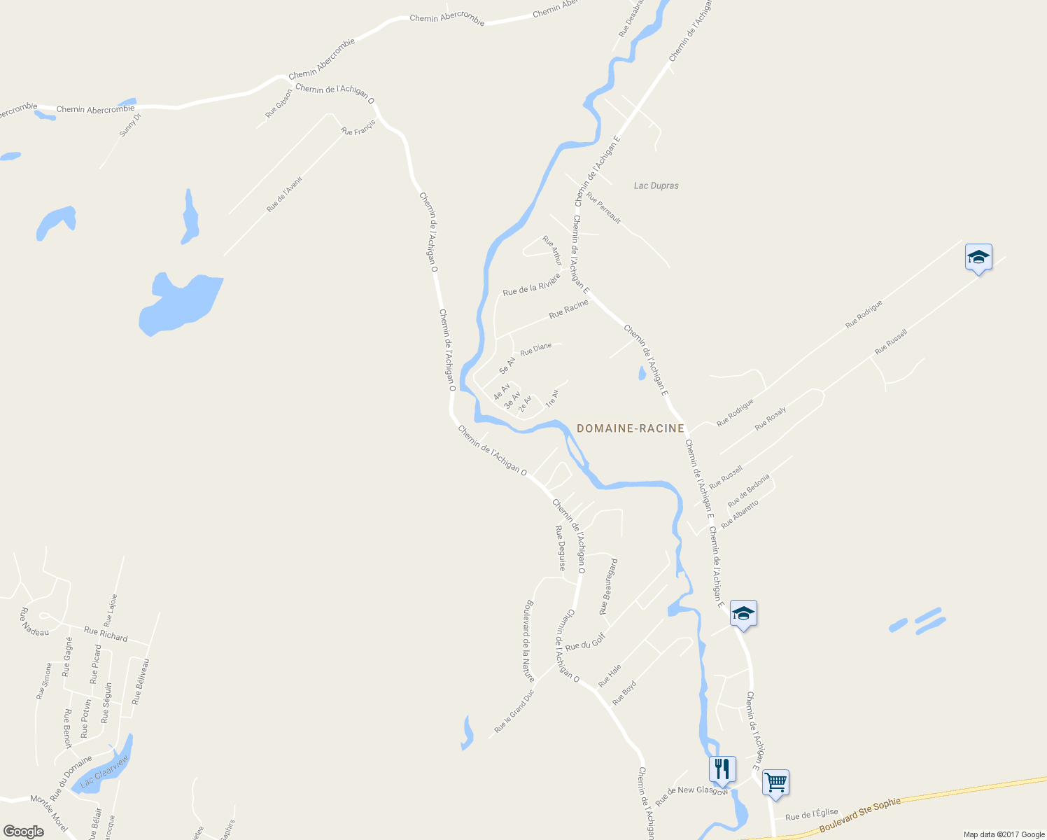 map of restaurants, bars, coffee shops, grocery stores, and more near 505 Rue de la Rivière in Sainte-Sophie