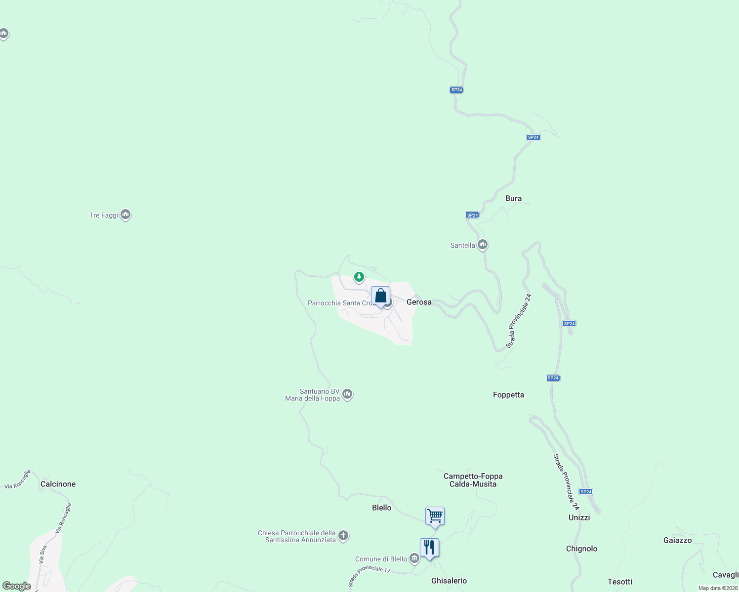 map of restaurants, bars, coffee shops, grocery stores, and more near 5 Via IV Novembre in Gerosa