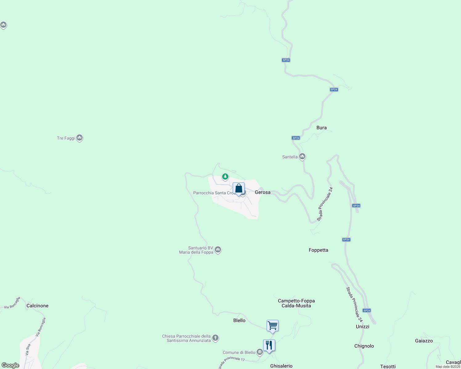 map of restaurants, bars, coffee shops, grocery stores, and more near 5 Via IV Novembre in Gerosa