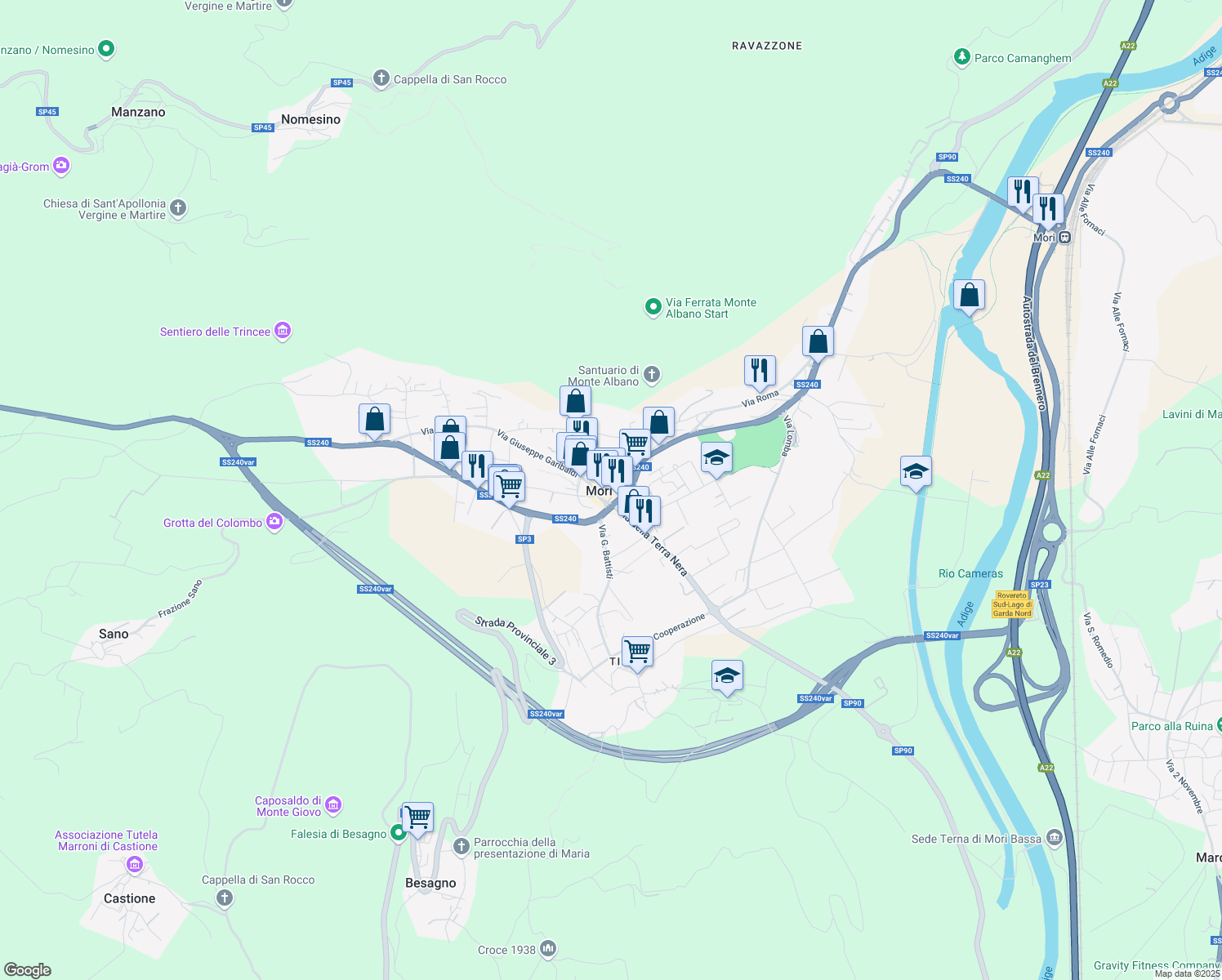 map of restaurants, bars, coffee shops, grocery stores, and more near 4 Piazza B. Malfatti in Mori