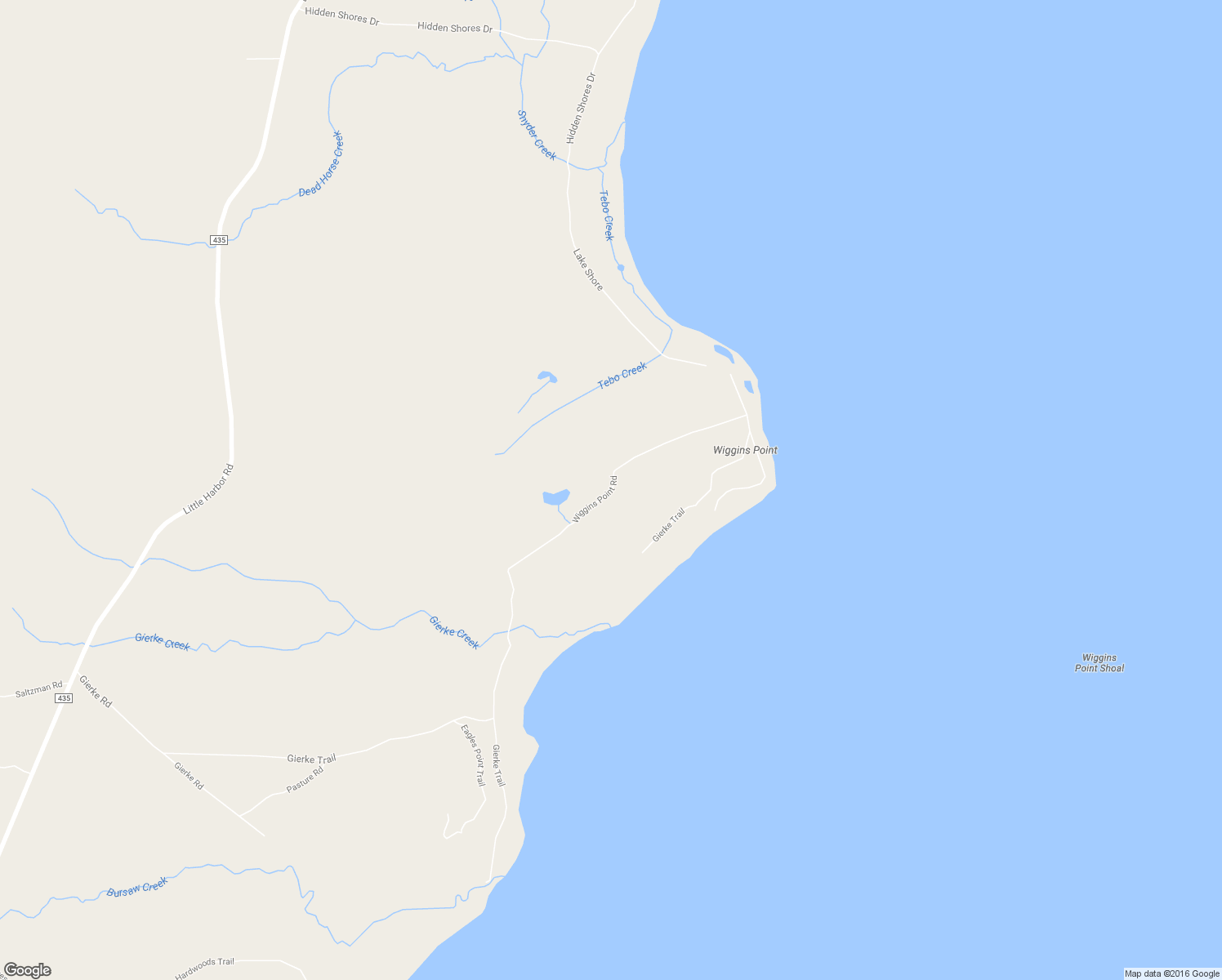 map of restaurants, bars, coffee shops, grocery stores, and more near Wiggins Point Road in Manistique