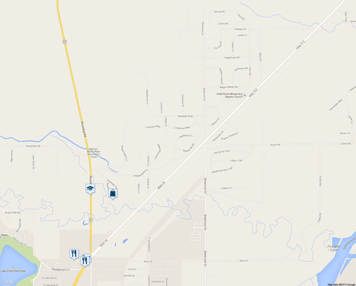 map of restaurants, bars, coffee shops, grocery stores, and more near 1340 Redwing Cir in Billings