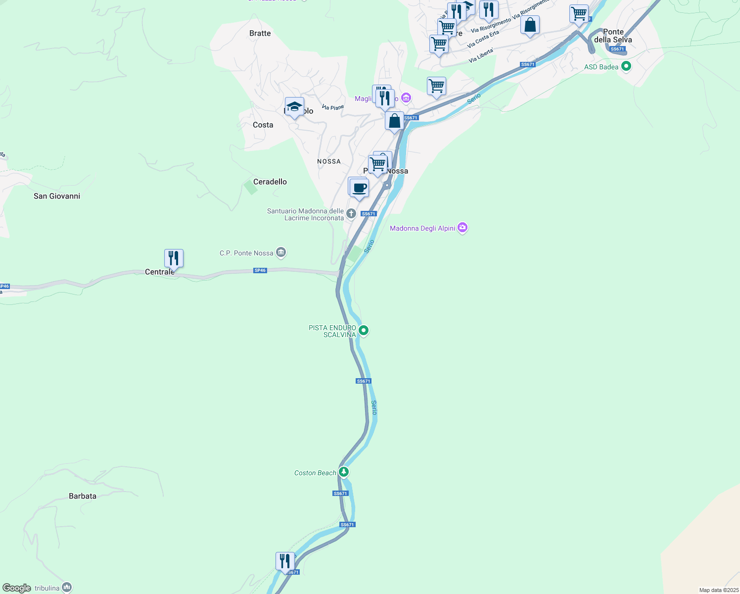 map of restaurants, bars, coffee shops, grocery stores, and more near in Province of Bergamo