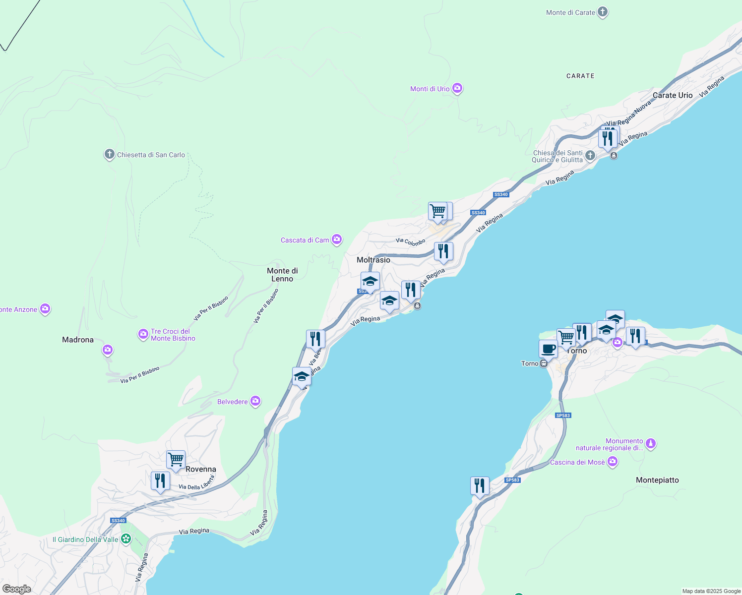 map of restaurants, bars, coffee shops, grocery stores, and more near 7 Via Rimembranze in Moltrasio