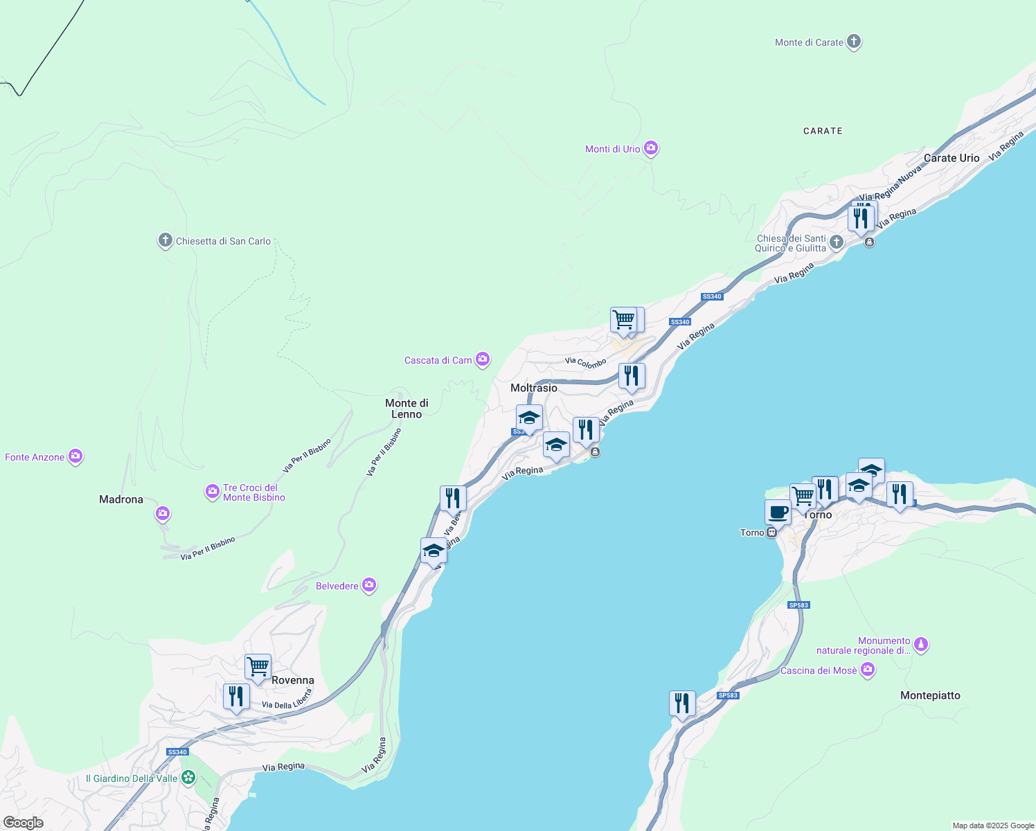map of restaurants, bars, coffee shops, grocery stores, and more near 7 Viale Rimembranze in Moltrasio