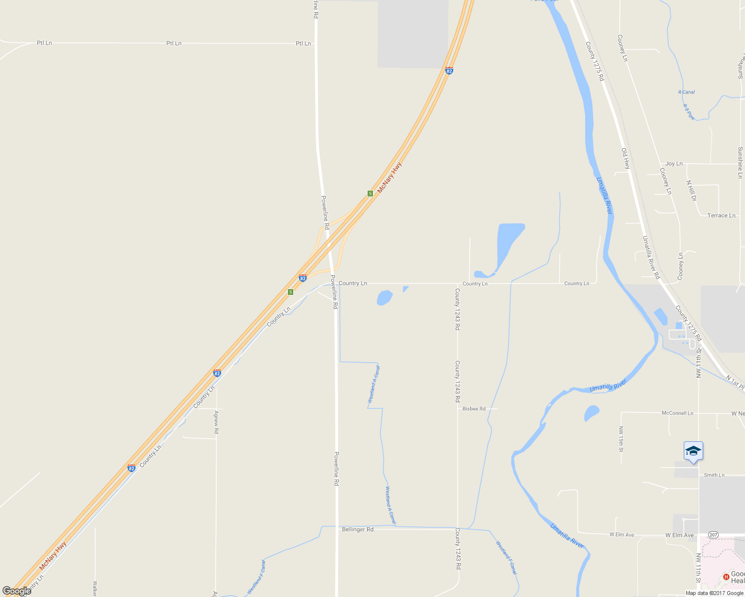 map of restaurants, bars, coffee shops, grocery stores, and more near 29682 Country Lane in Hermiston