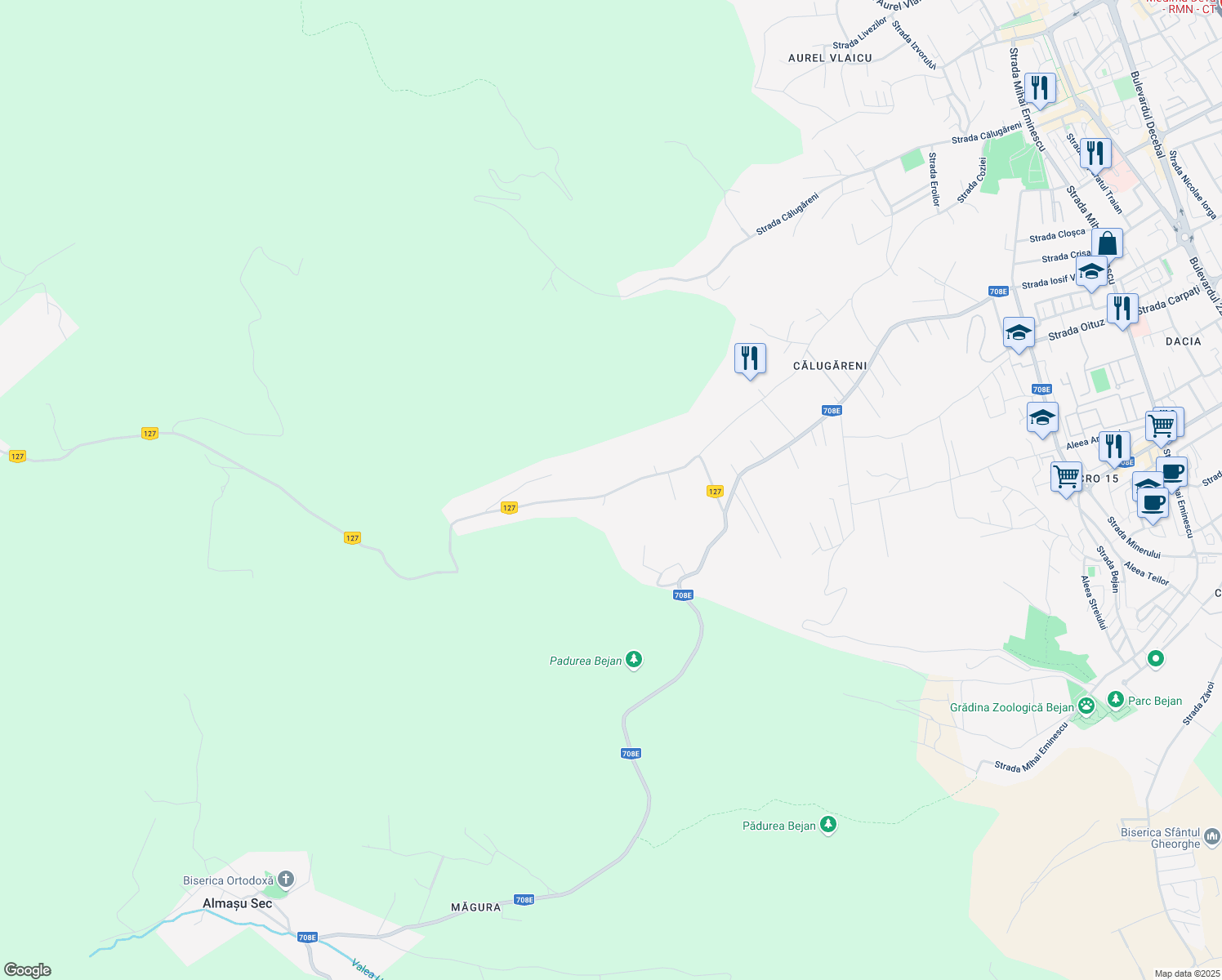 map of restaurants, bars, coffee shops, grocery stores, and more near 46 Strada Roci in Deva