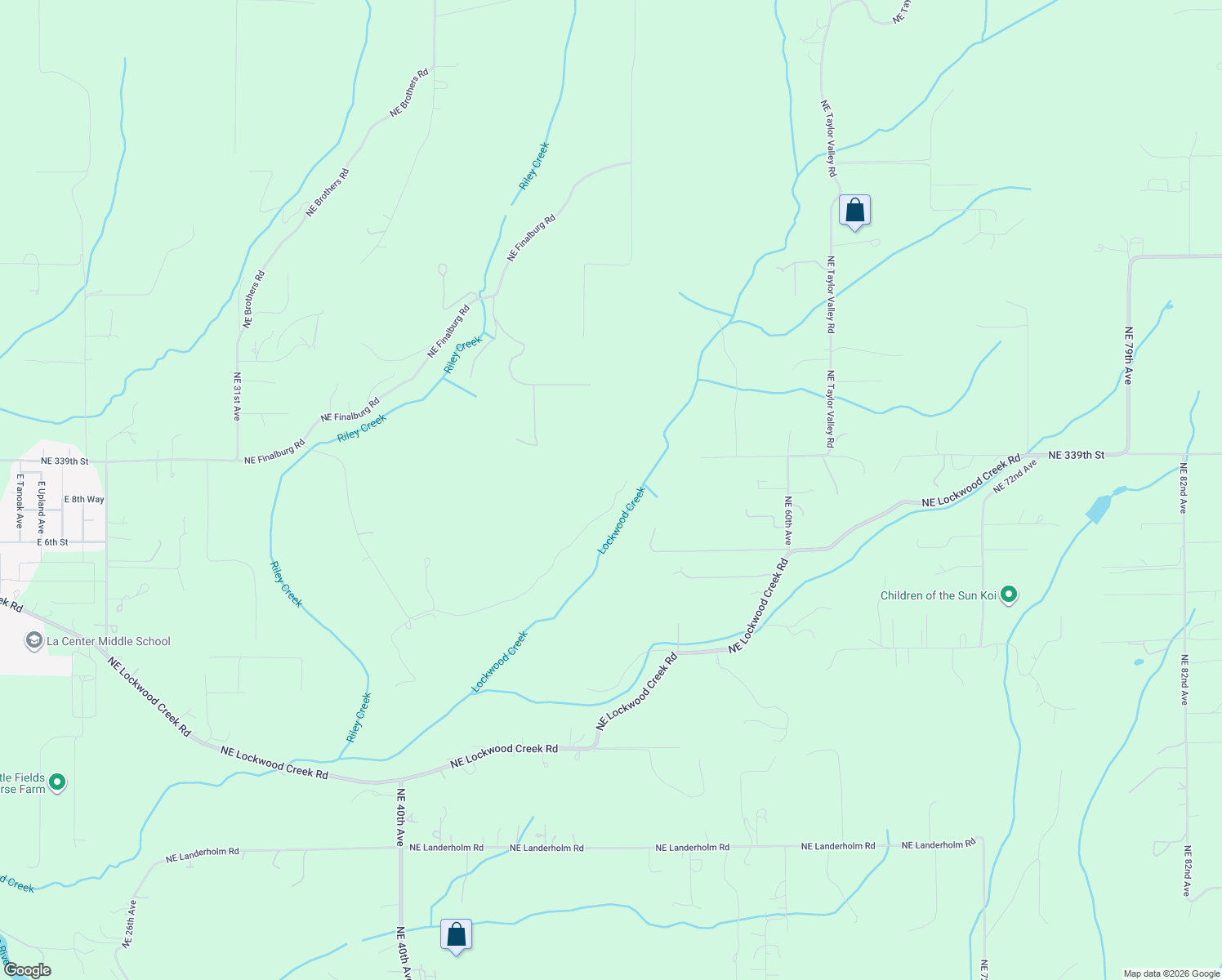 map of restaurants, bars, coffee shops, grocery stores, and more near Northeast Johnson Road in La Center