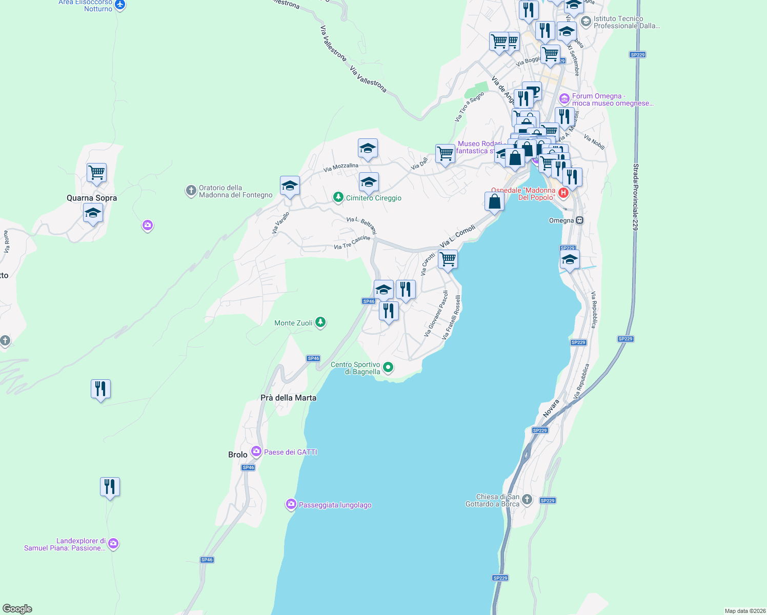 map of restaurants, bars, coffee shops, grocery stores, and more near 10 Via Fiumetta in Omegna