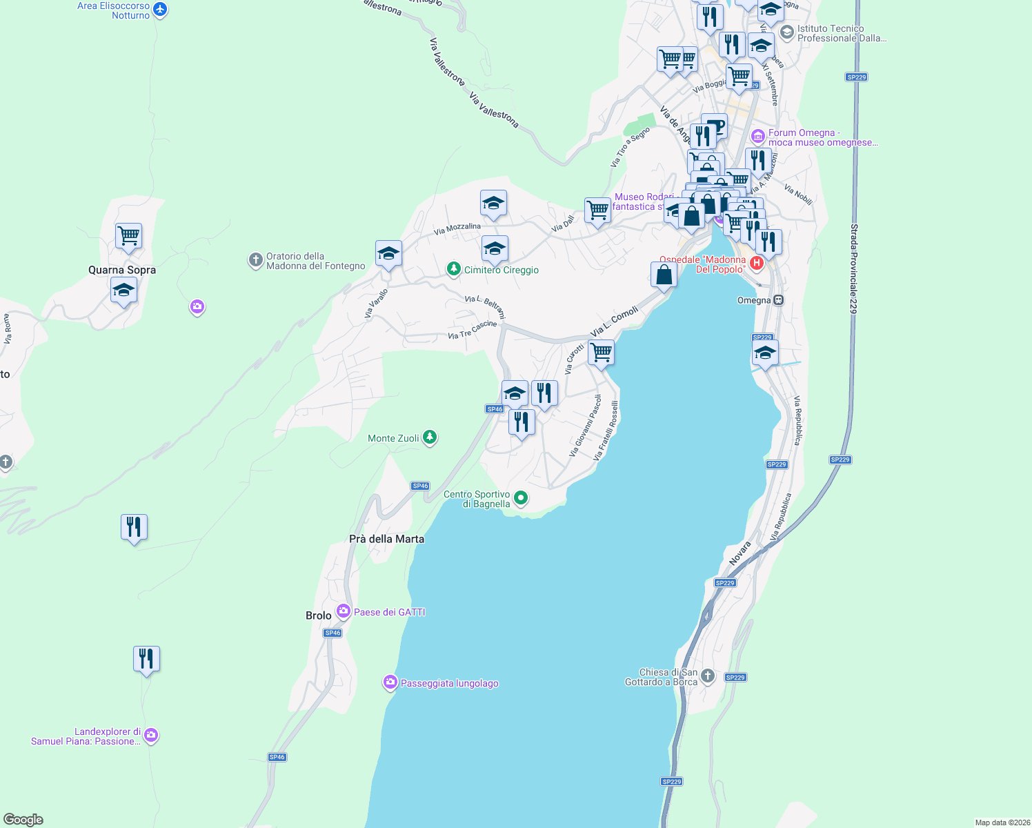 map of restaurants, bars, coffee shops, grocery stores, and more near 10 Via Fiumetta in Omegna