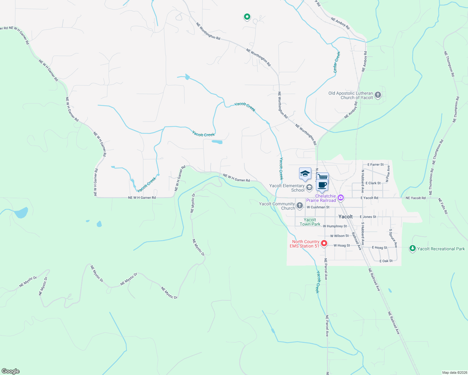 map of restaurants, bars, coffee shops, grocery stores, and more near 24511 Northeast West H Garner Road in Yacolt