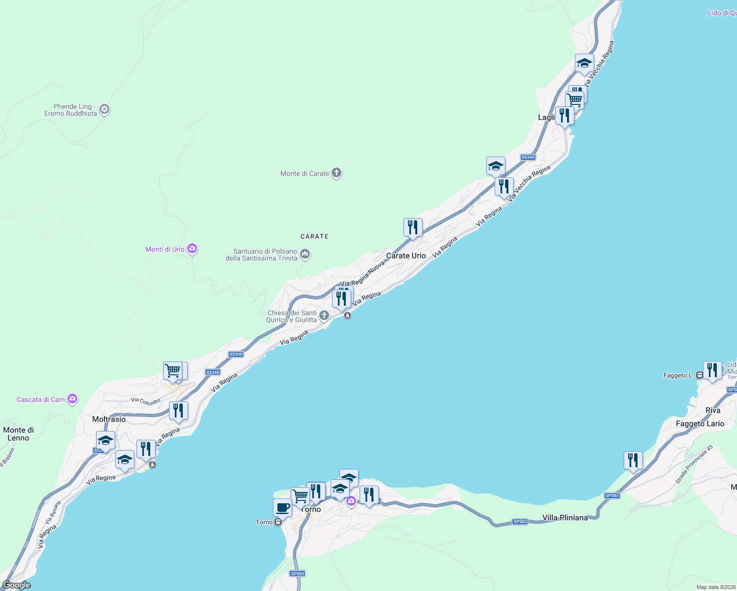 map of restaurants, bars, coffee shops, grocery stores, and more near 44 Via Regina in Carate Urio