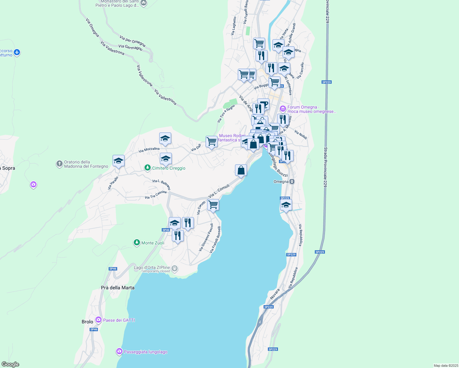 map of restaurants, bars, coffee shops, grocery stores, and more near 82 Via L. Comoli in Omegna