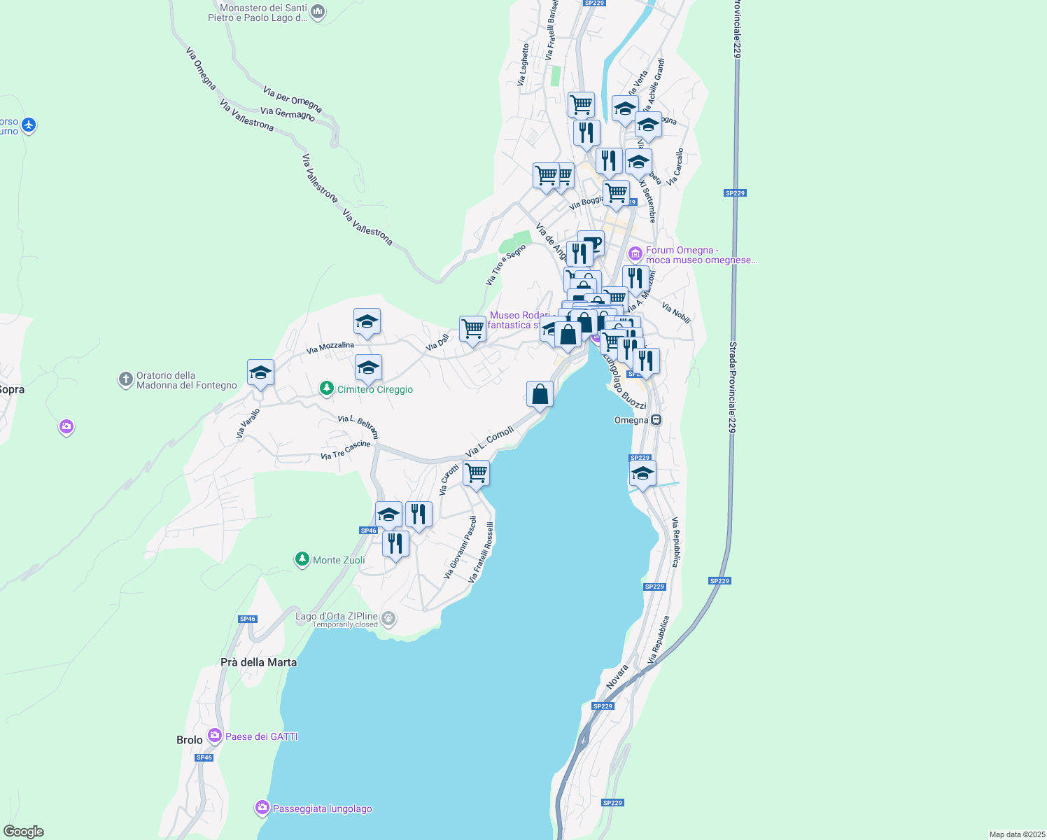 map of restaurants, bars, coffee shops, grocery stores, and more near 82 Via L. Comoli in Omegna
