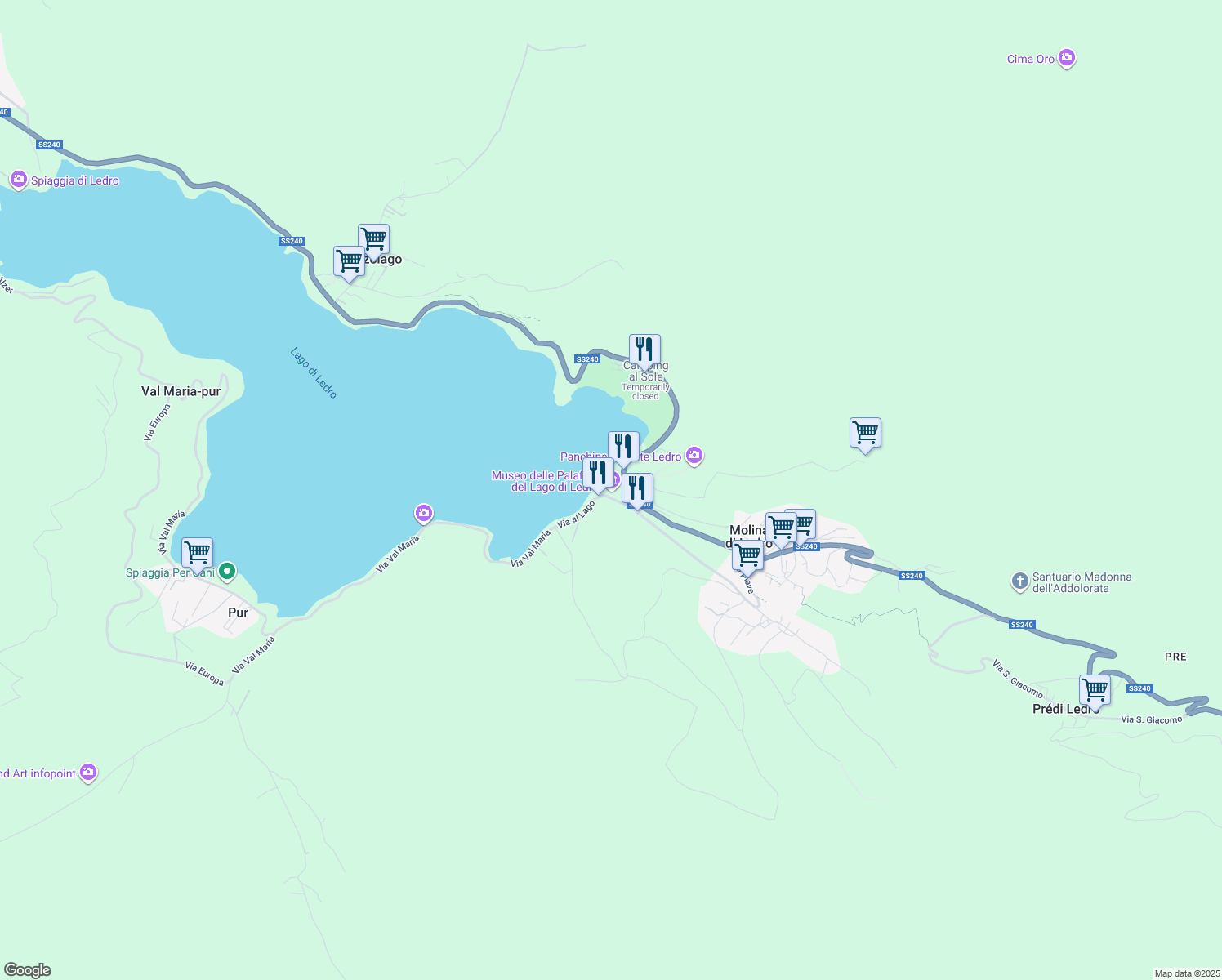 map of restaurants, bars, coffee shops, grocery stores, and more near 1 Via Lungo Lago in Molveno