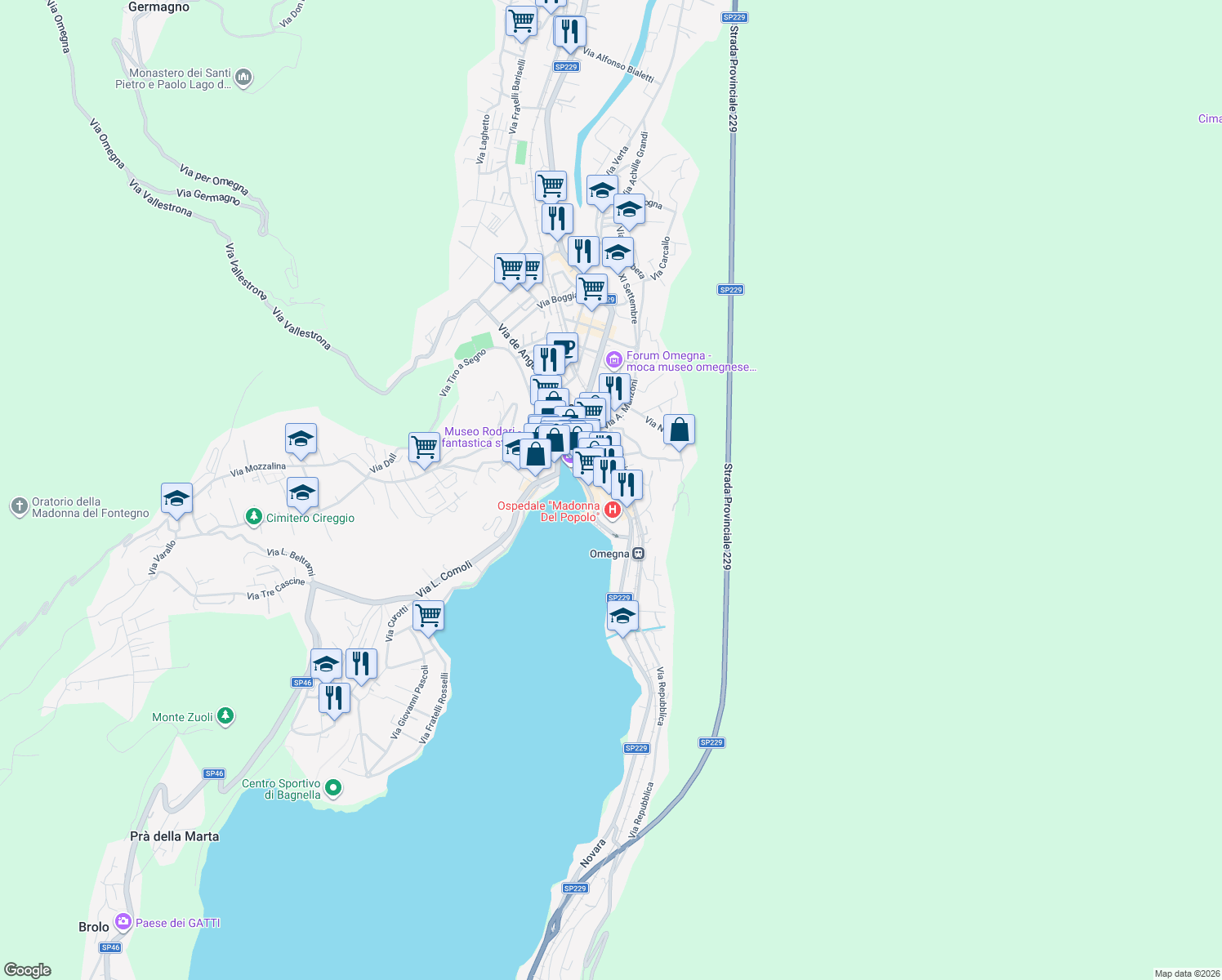 map of restaurants, bars, coffee shops, grocery stores, and more near 47 Via E. de Amicis in Omegna