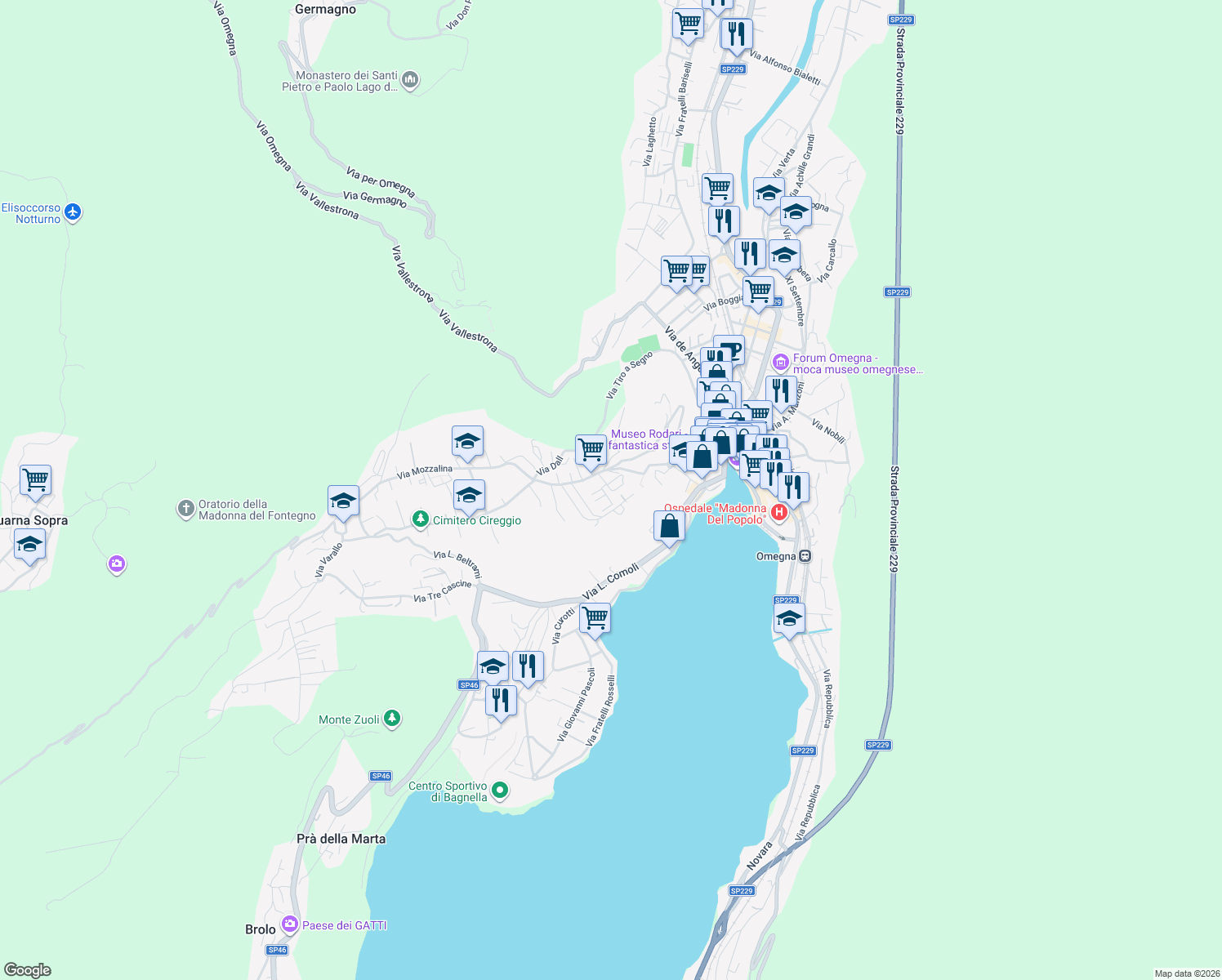 map of restaurants, bars, coffee shops, grocery stores, and more near 9 Via Guglielmo Oberdan in Omegna
