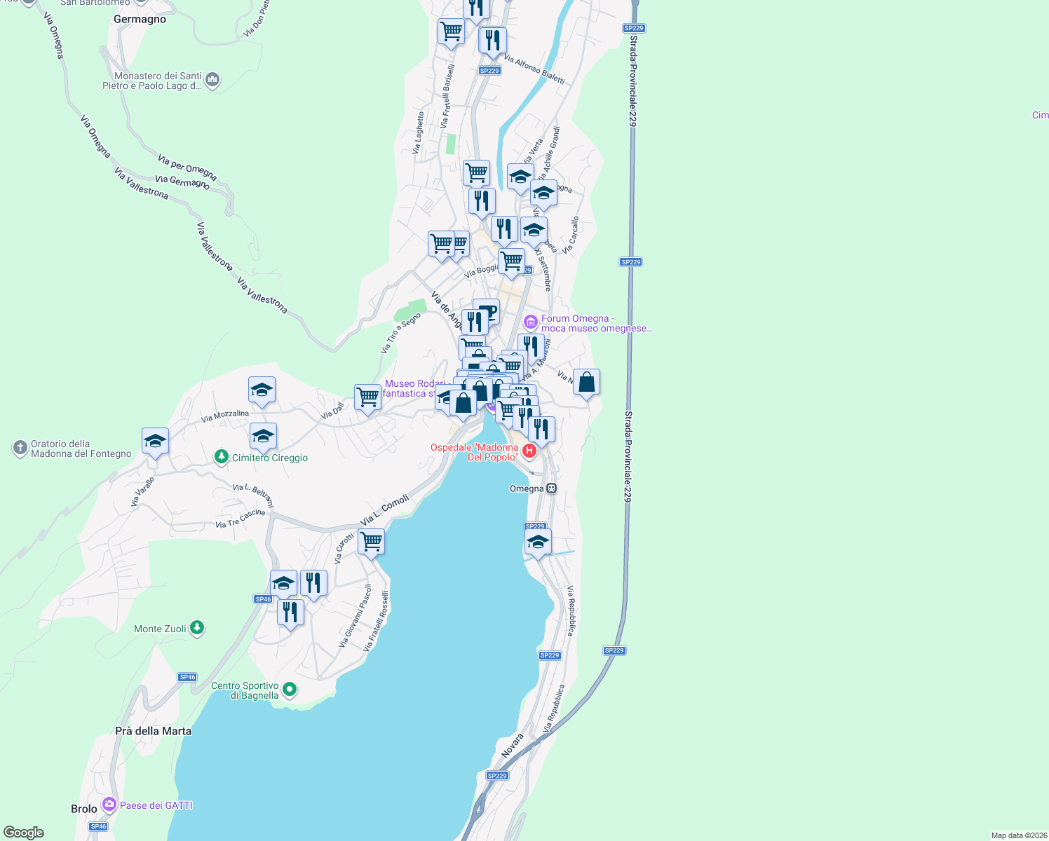 map of restaurants, bars, coffee shops, grocery stores, and more near 47 Via E. de Amicis in Omegna