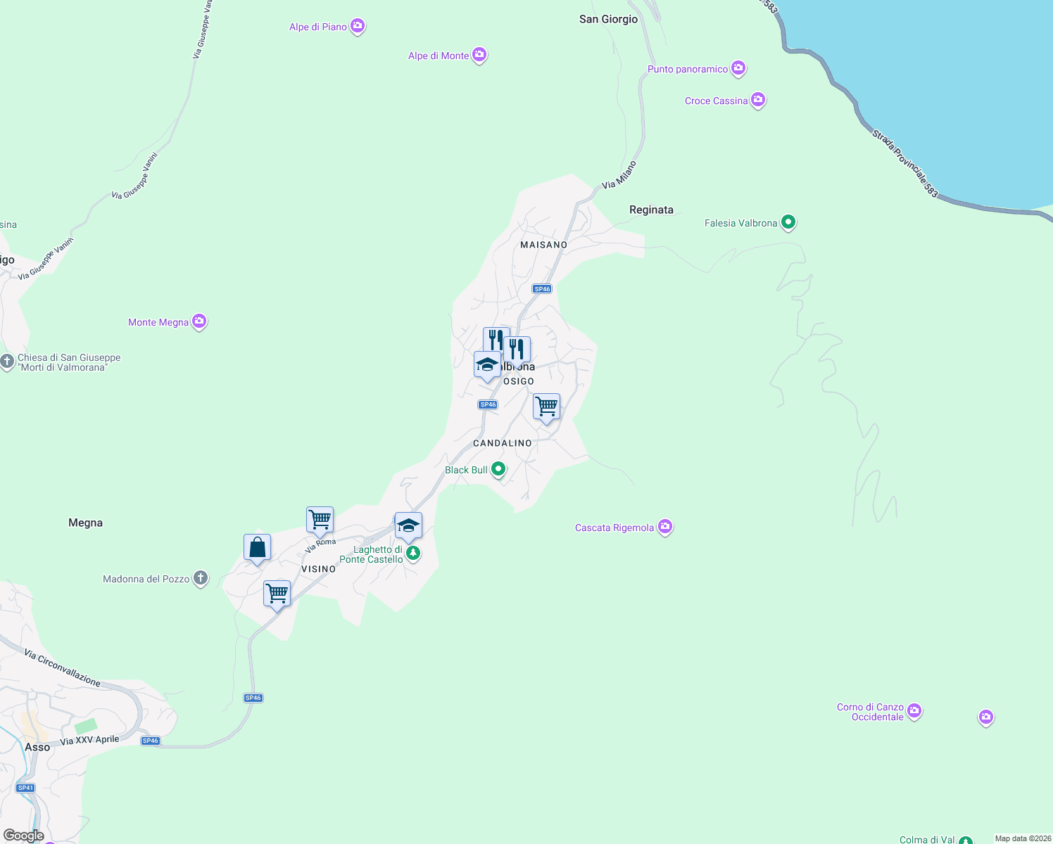 map of restaurants, bars, coffee shops, grocery stores, and more near 7 Via Luigi Ortalli in Valbrona