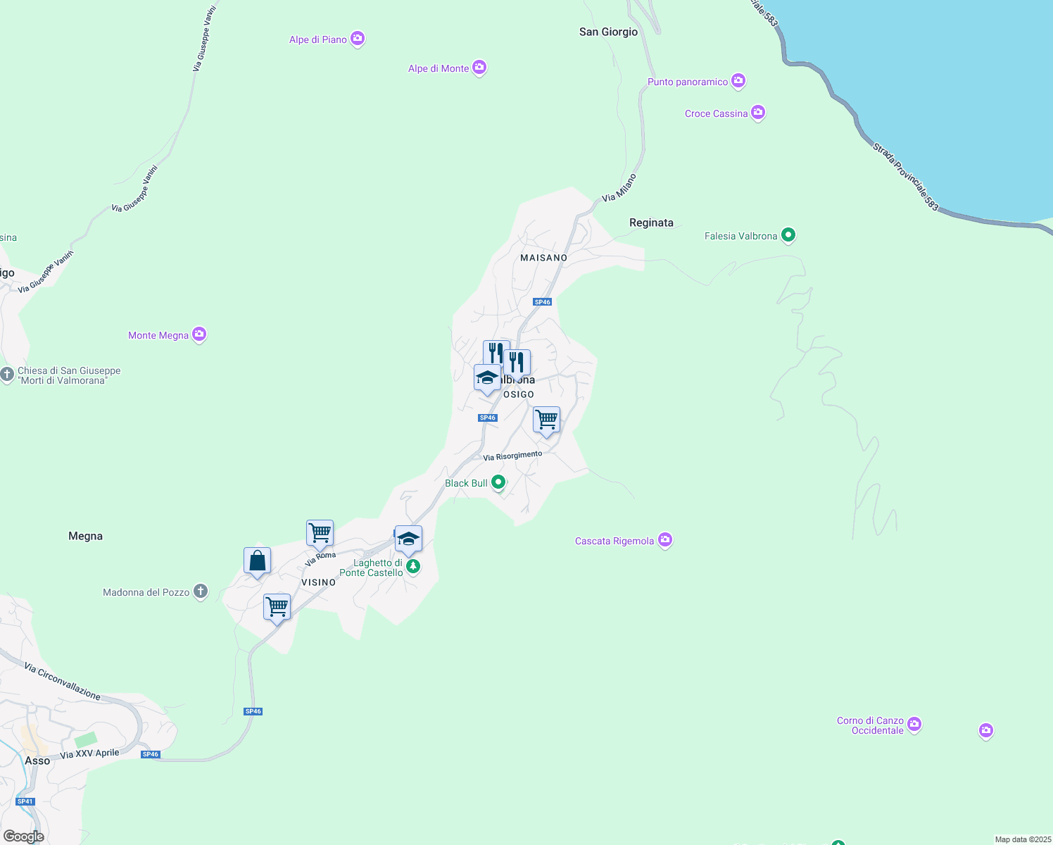 map of restaurants, bars, coffee shops, grocery stores, and more near 7 Via L. Ortalli in Valbrona