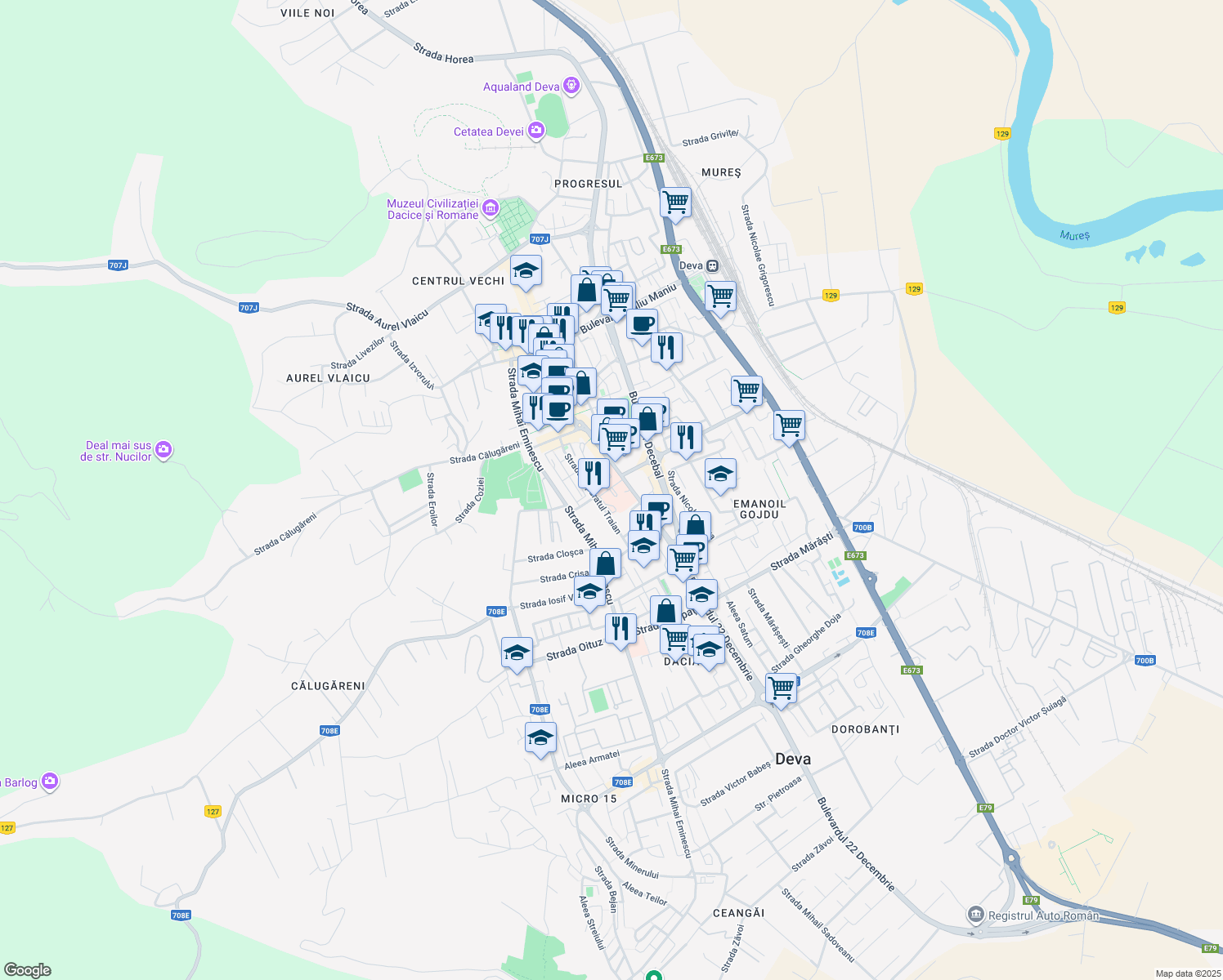 map of restaurants, bars, coffee shops, grocery stores, and more near 58 Bulevardul 22 Decembrie in Deva