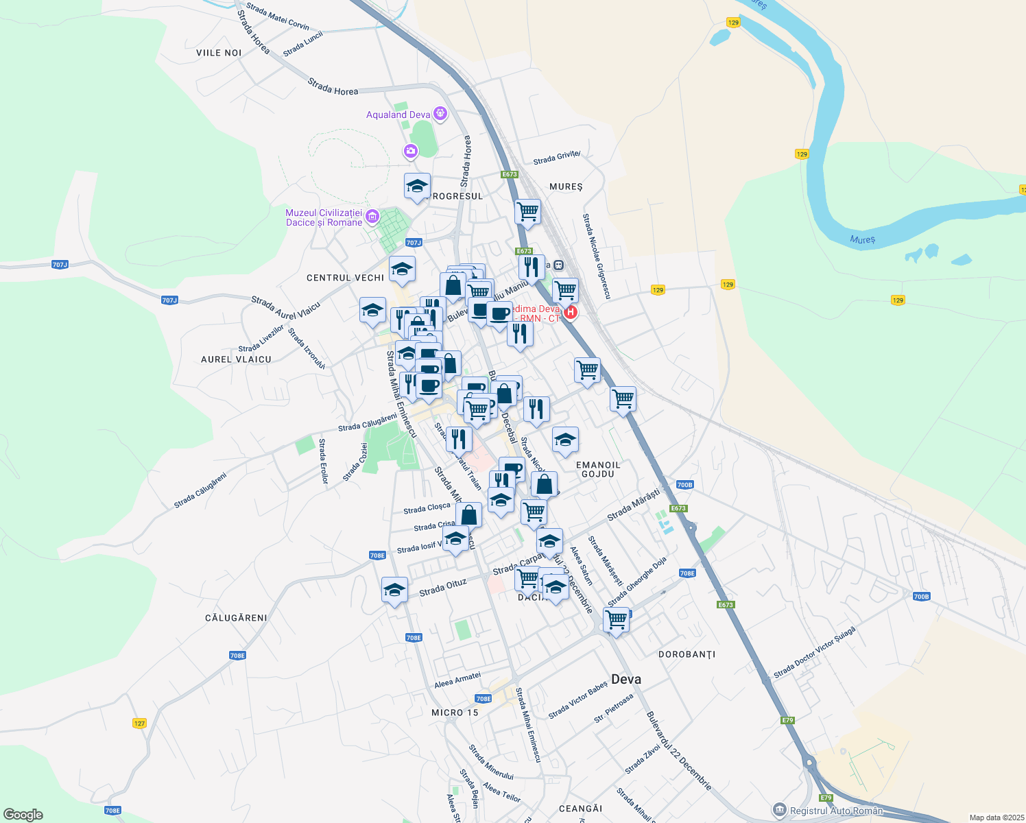map of restaurants, bars, coffee shops, grocery stores, and more near 15 Bulevardul Decebal in Deva
