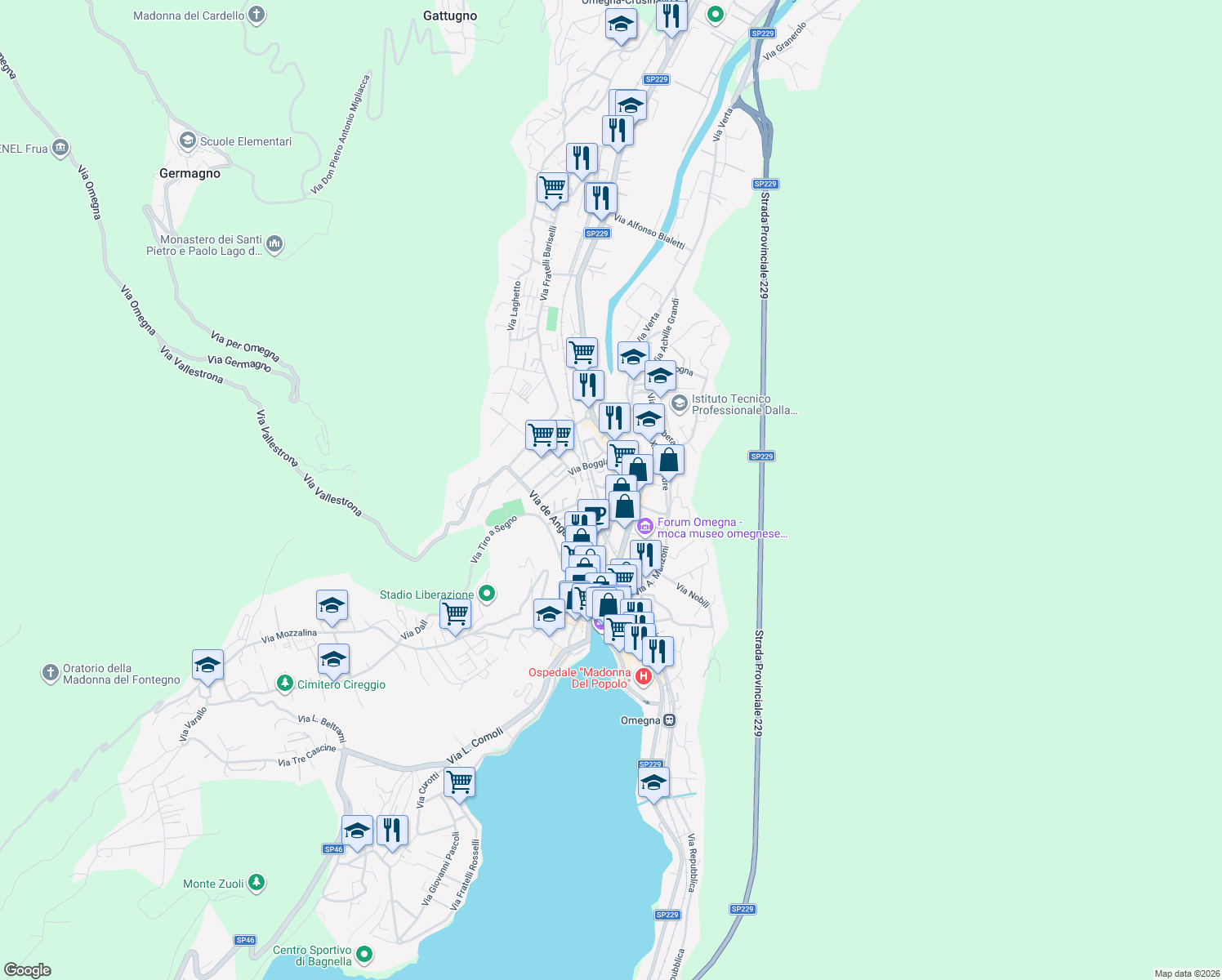 map of restaurants, bars, coffee shops, grocery stores, and more near 16 Via Guglielmo Marconi in Omegna