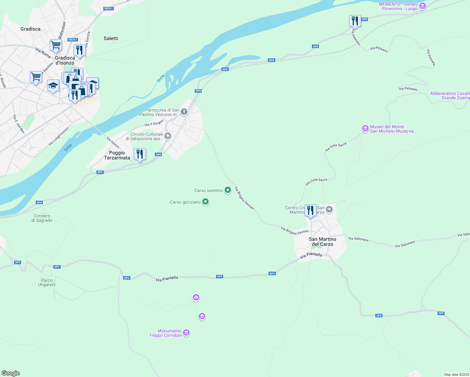 map of restaurants, bars, coffee shops, grocery stores, and more near in Province of Gorizia
