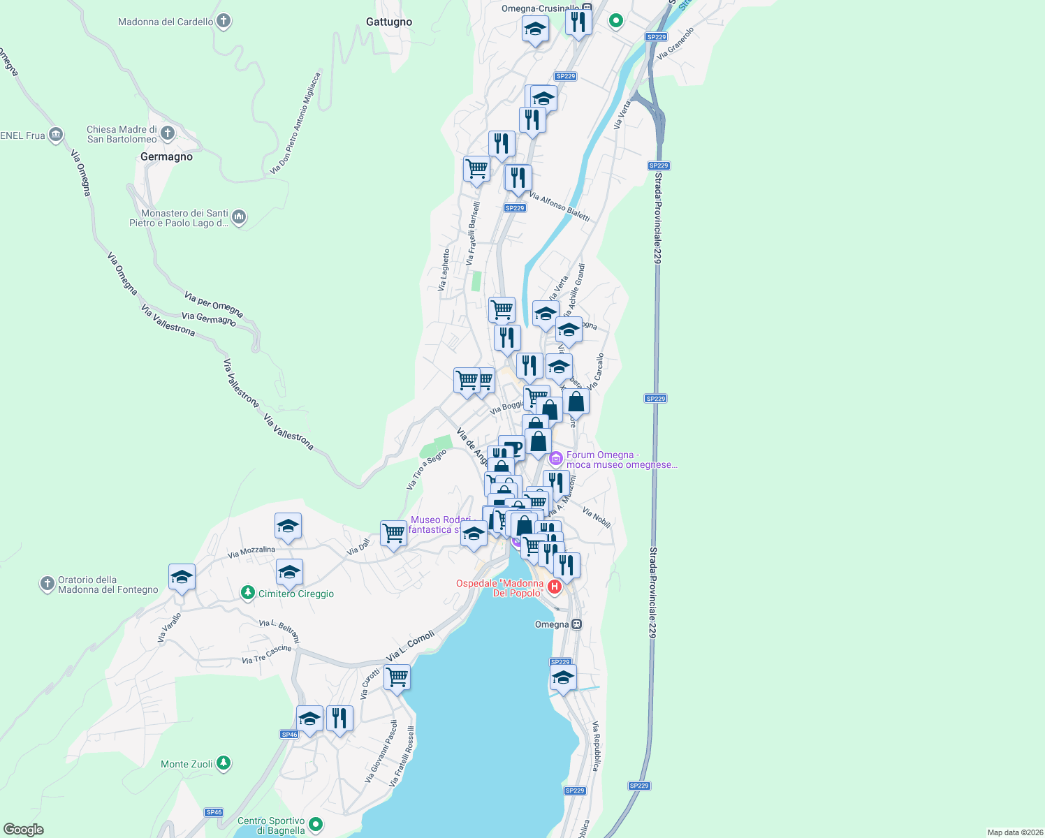 map of restaurants, bars, coffee shops, grocery stores, and more near 9 Via Guglielmo Marconi in Omegna