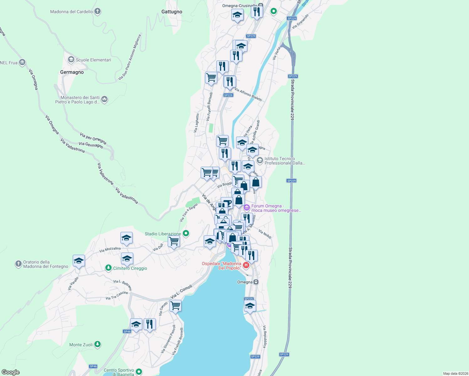 map of restaurants, bars, coffee shops, grocery stores, and more near 16 Via Guglielmo Marconi in Omegna