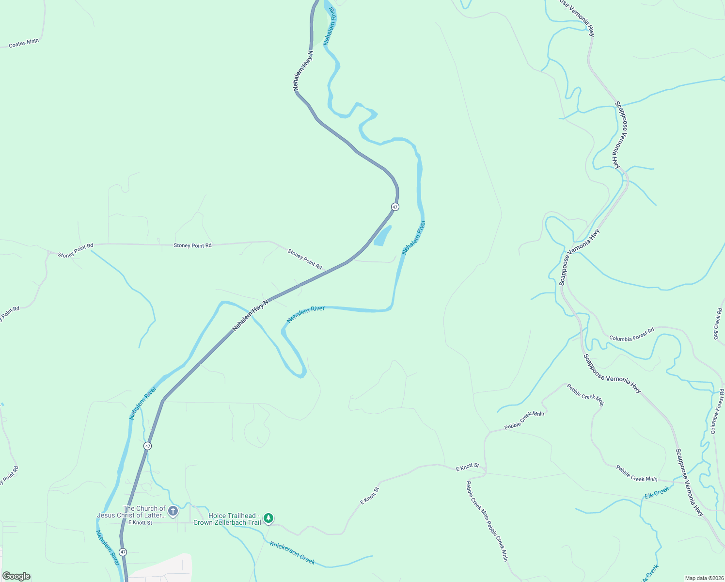 map of restaurants, bars, coffee shops, grocery stores, and more near Nehalem Highway North in Vernonia