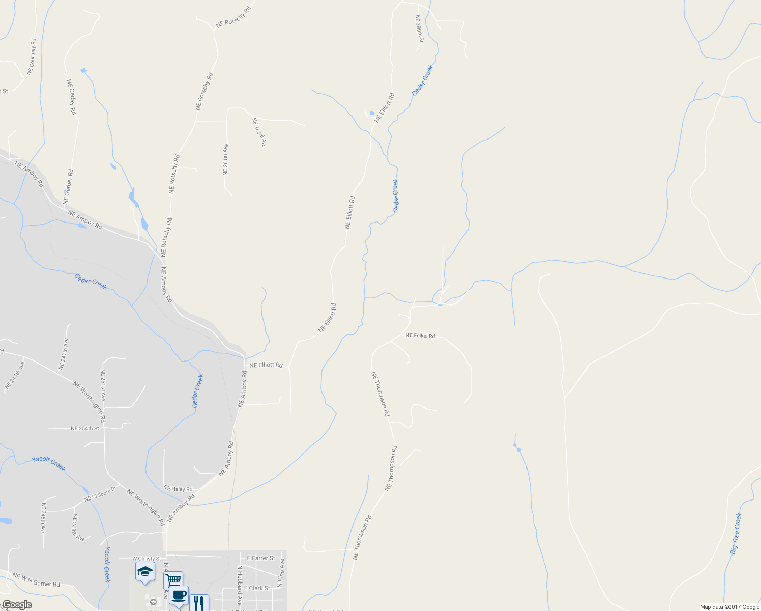 map of restaurants, bars, coffee shops, grocery stores, and more near 36304 Northeast Thompson Road in Yacolt