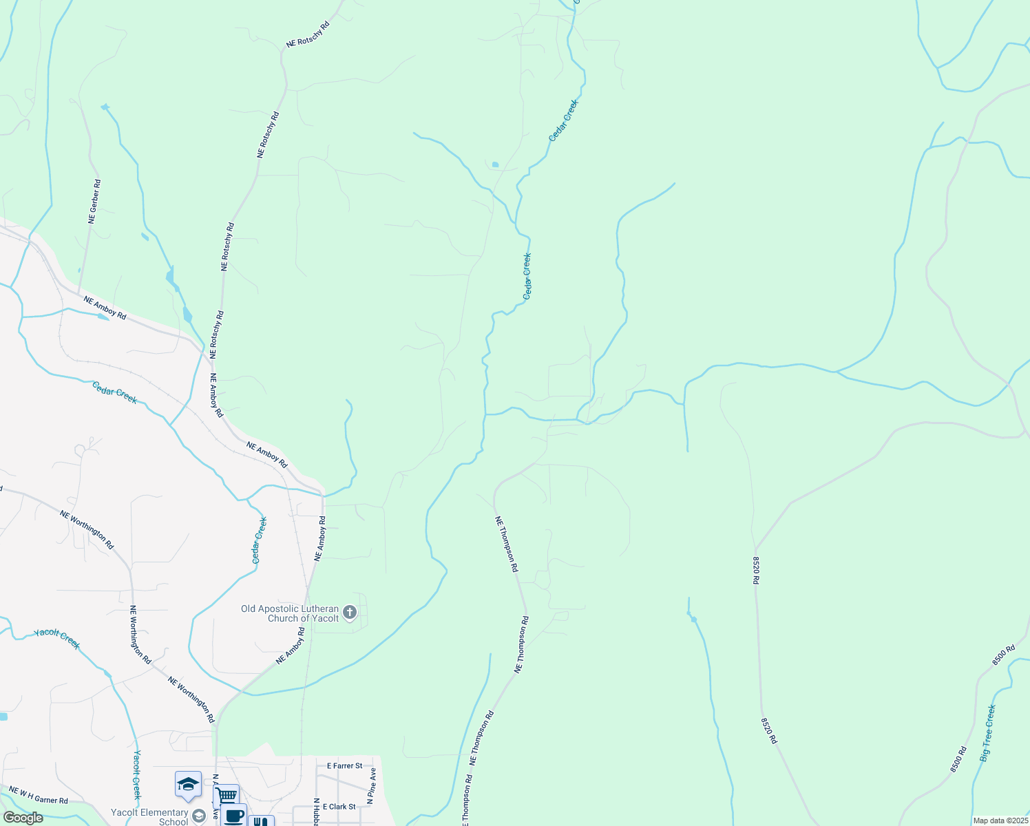map of restaurants, bars, coffee shops, grocery stores, and more near 36304 Northeast Thompson Road in Yacolt