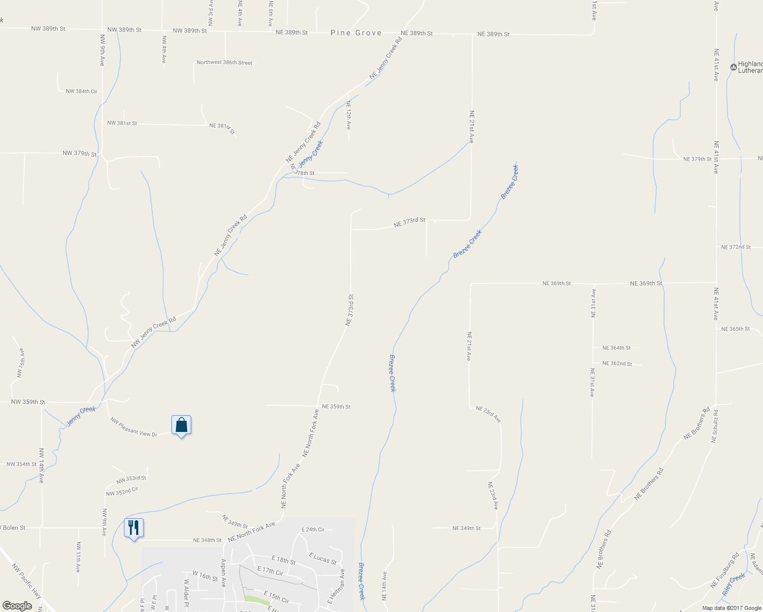 map of restaurants, bars, coffee shops, grocery stores, and more near 36617 Northeast North Fork Avenue in La Center