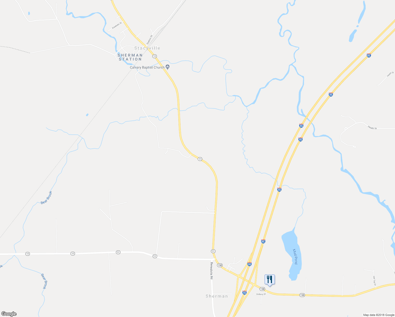 map of restaurants, bars, coffee shops, grocery stores, and more near 184 Station Road in Sherman