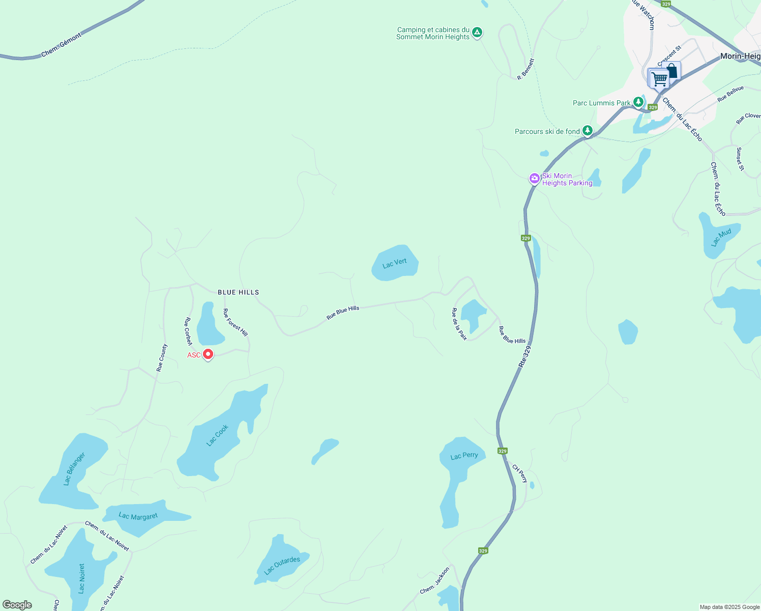 map of restaurants, bars, coffee shops, grocery stores, and more near 185 Chemin de Blue Hills in Morin-Heights
