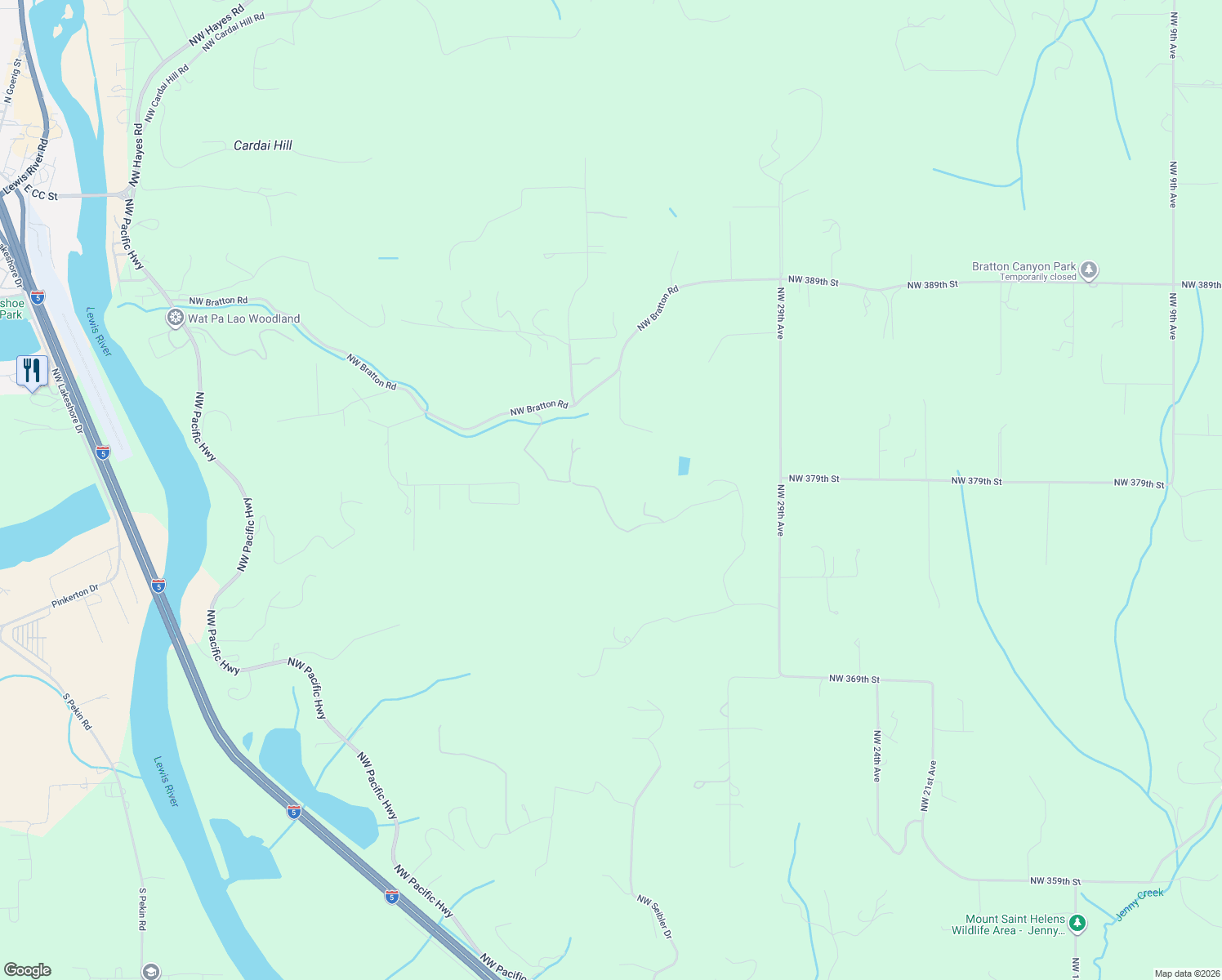map of restaurants, bars, coffee shops, grocery stores, and more near 3721 Northwest 378th Street in La Center