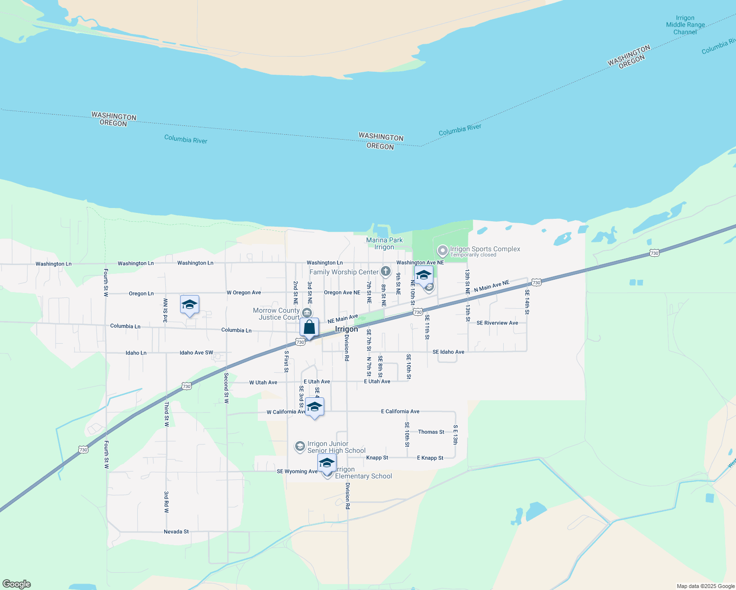 map of restaurants, bars, coffee shops, grocery stores, and more near 690 Oregon Avenue Northeast in Irrigon