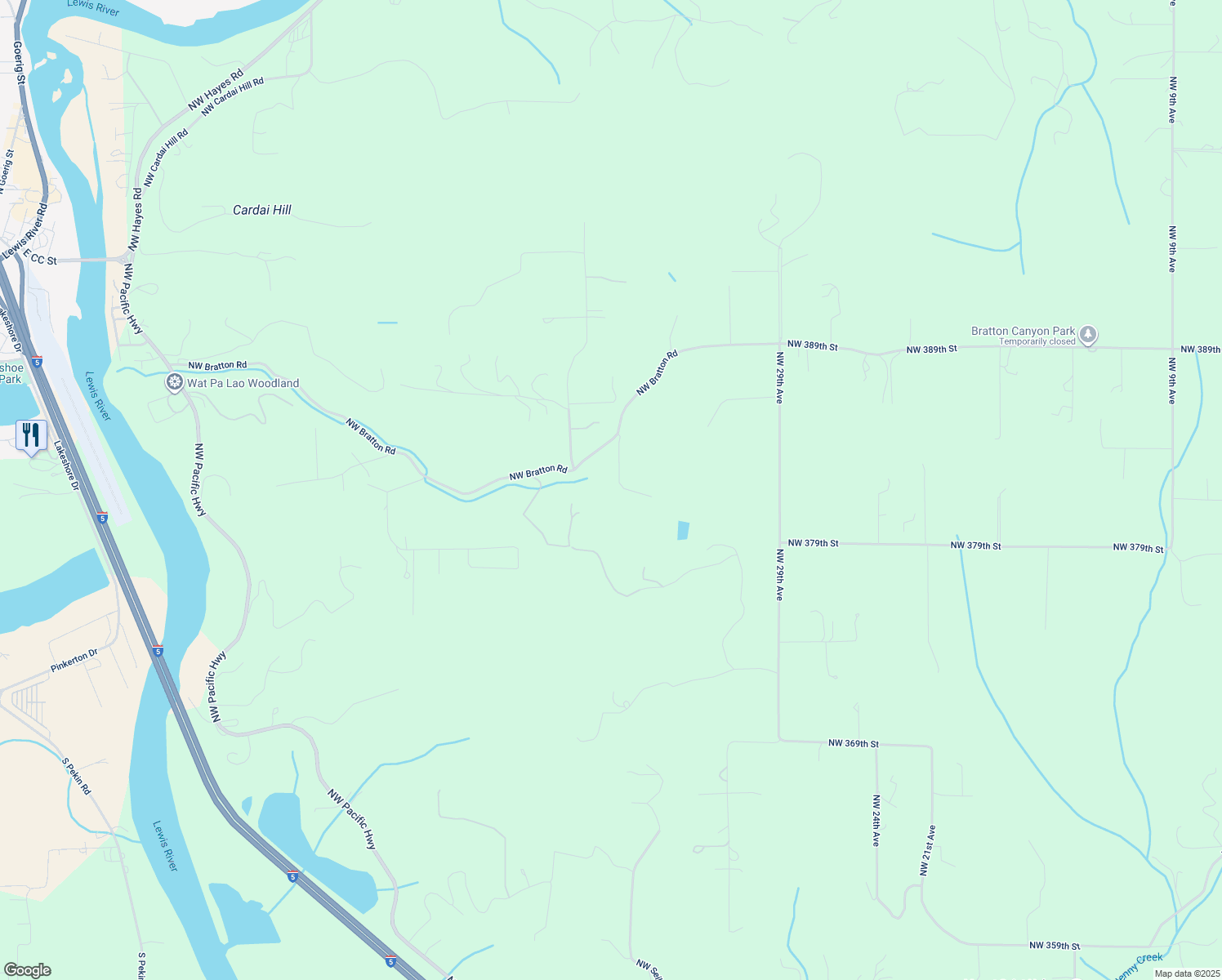map of restaurants, bars, coffee shops, grocery stores, and more near 3907 Northwest Bratton Road in Woodland