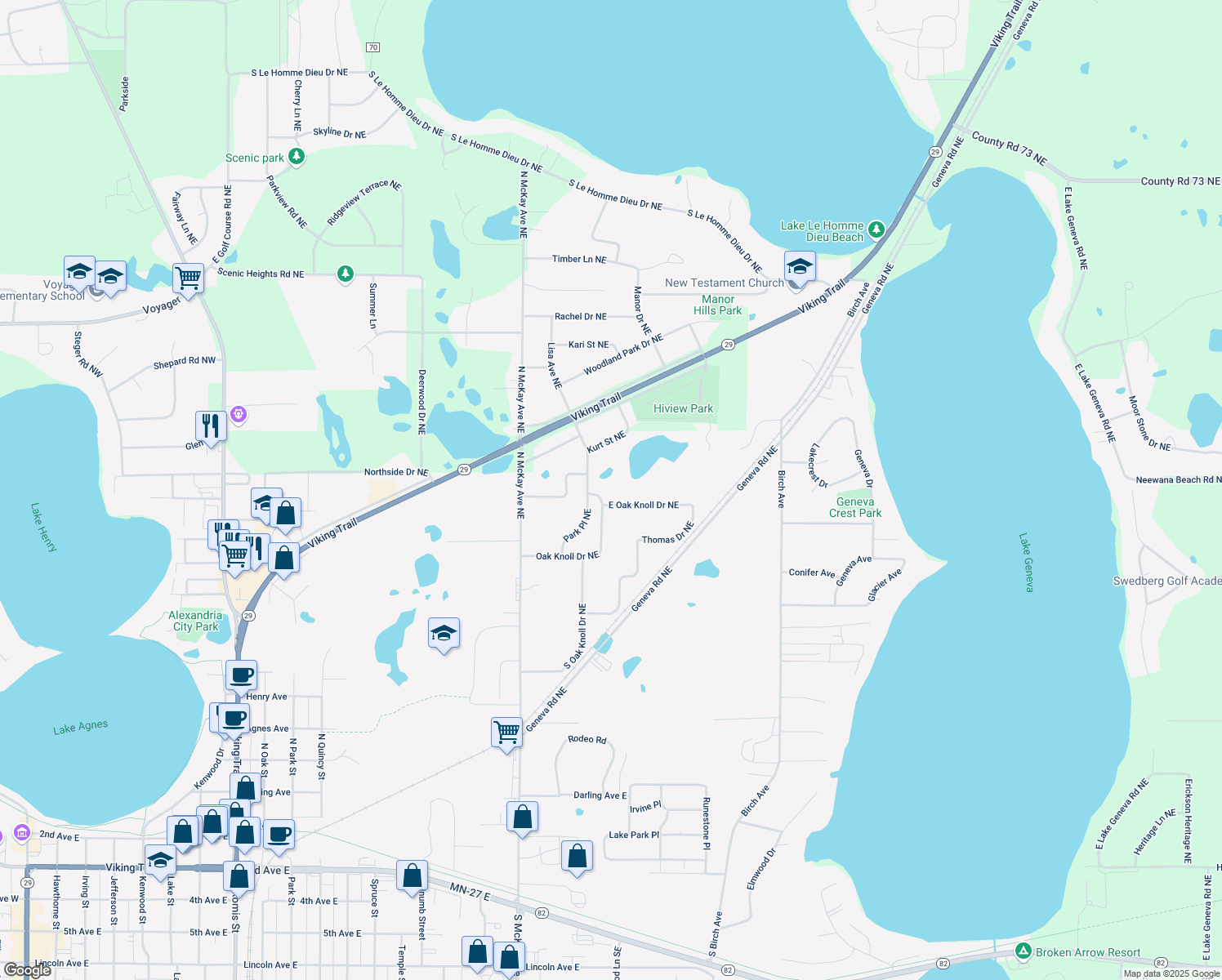map of restaurants, bars, coffee shops, grocery stores, and more near 1826 Oak Knoll Drive in Alexandria