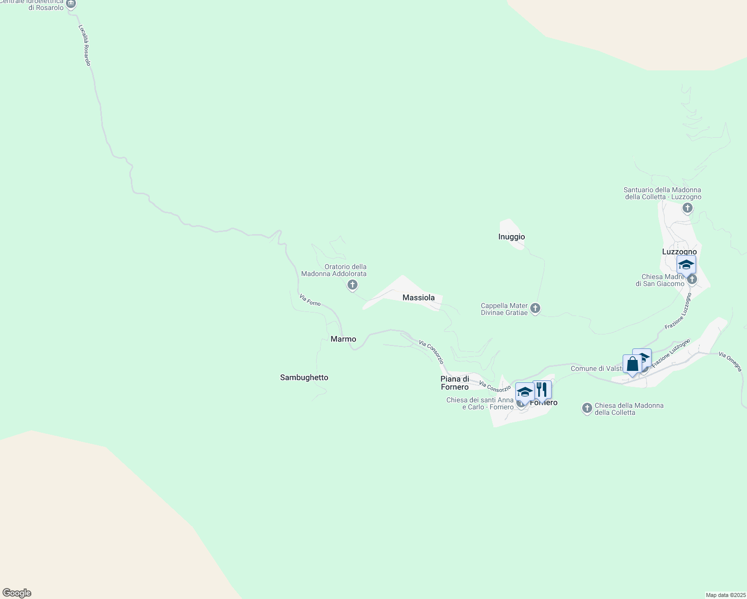 map of restaurants, bars, coffee shops, grocery stores, and more near 13 Via alle Cascine in Massiola